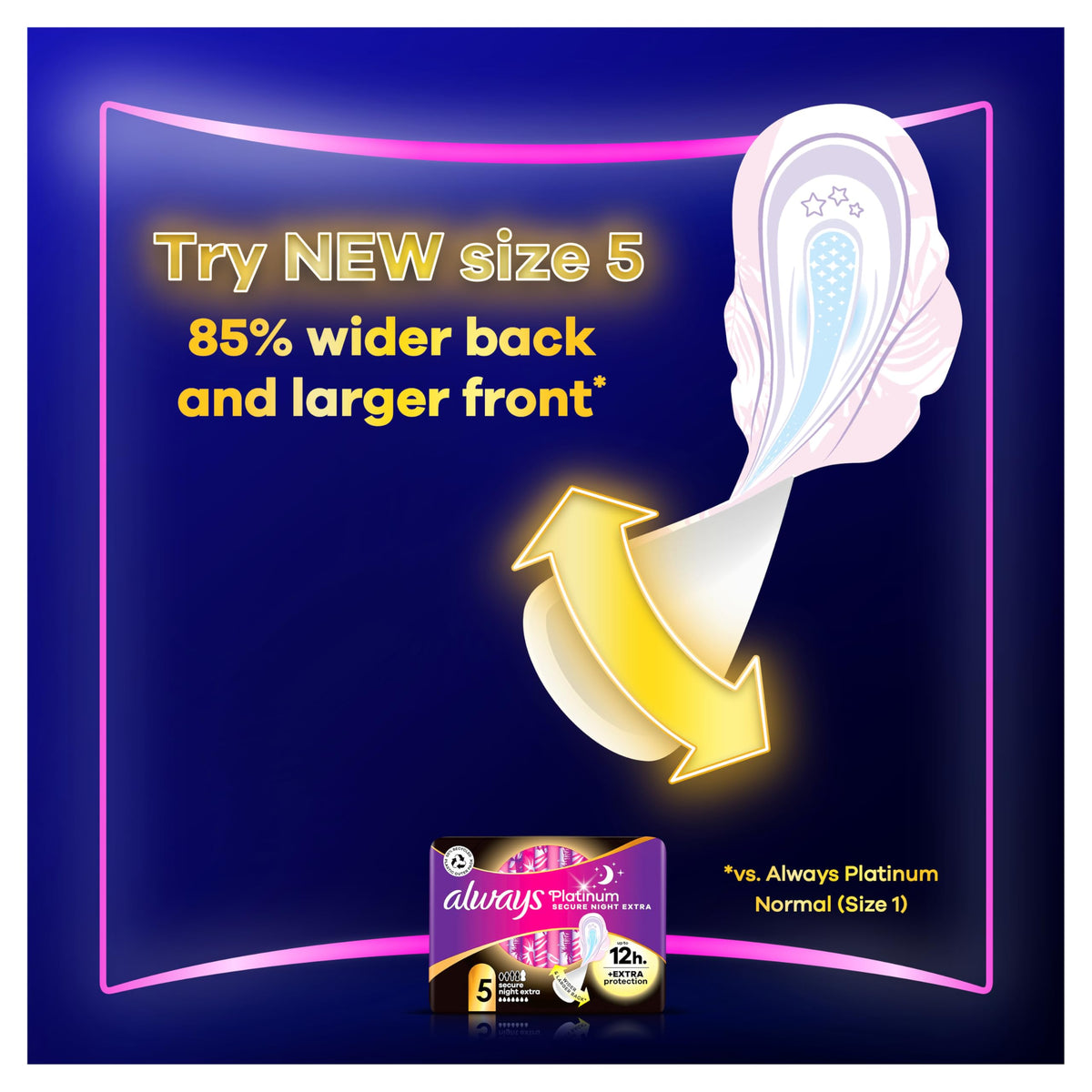 Always Platinum Secure Night Extra (Size 5) Sanitary Towels with Wings 16 Pads
