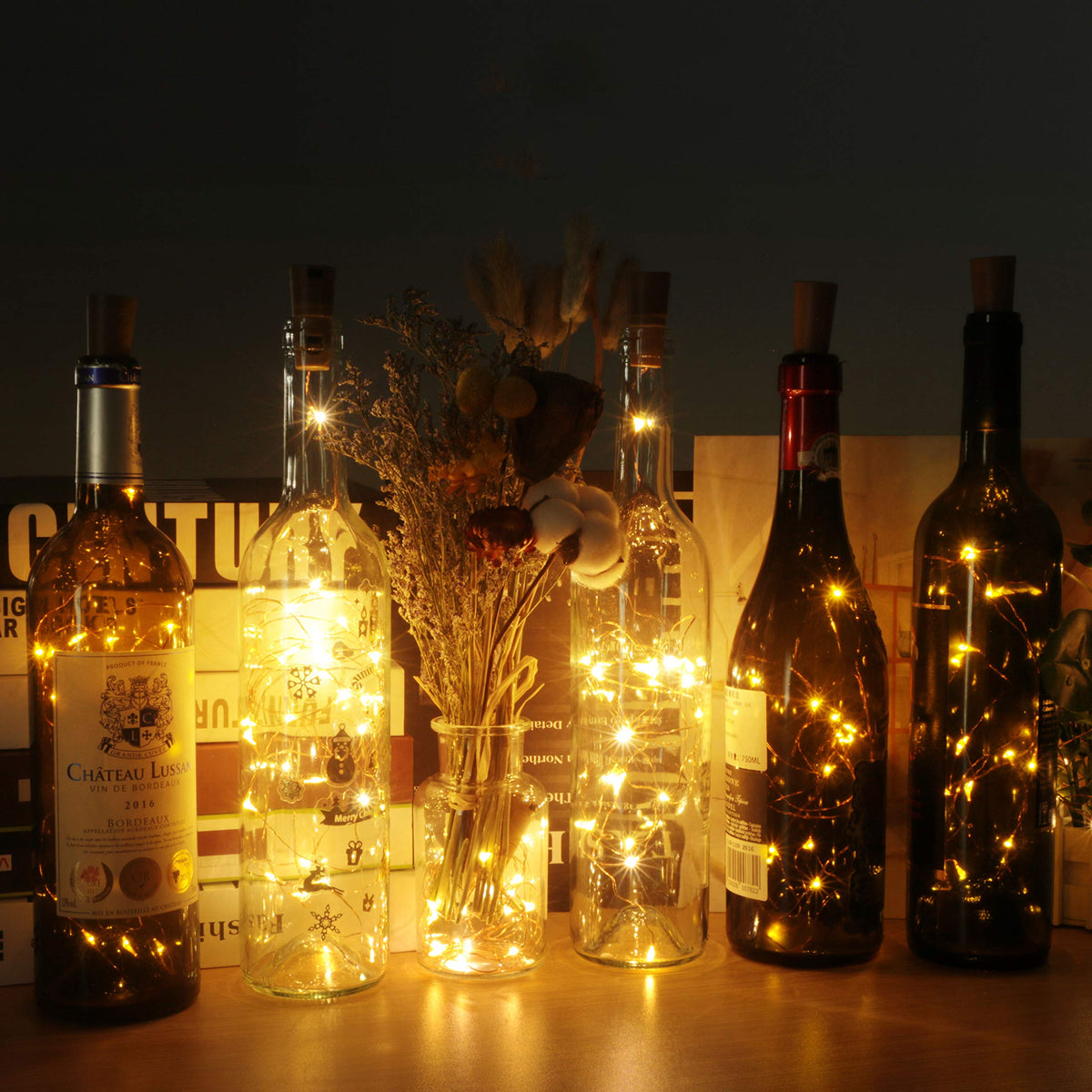 Kolpop 6 Pack Bottle Lights Battery Operated, Warm White Bottles Top Light
