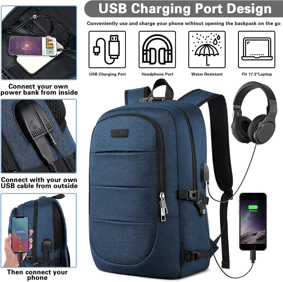 VSNOON Anti-Theft Laptop Backpack, 15.6-17.3 inch Business Laptop Bag