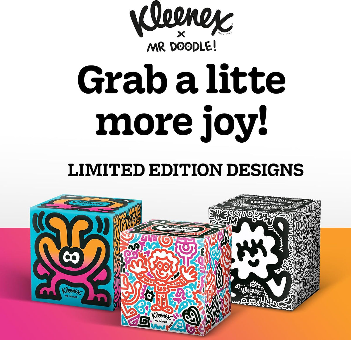 Kleenex x Mr Doodle Limited Edition Design Multipack Facial Tissues - 12 Cube Tissue Boxes, Designed in Collaboration with Mr Doodle, Made To Look Beautiful in The Home.