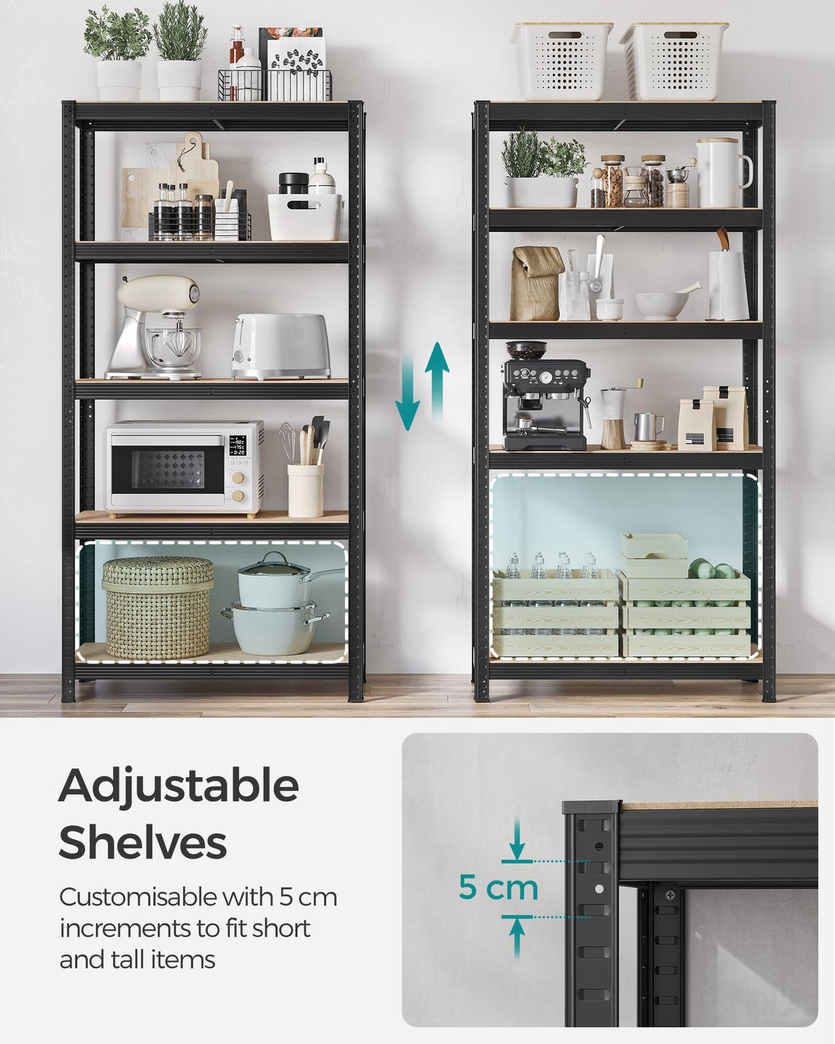 SONGMICS 5-Tier Heavy-Duty Shelving Units, Set of 2, Boltless Assembly