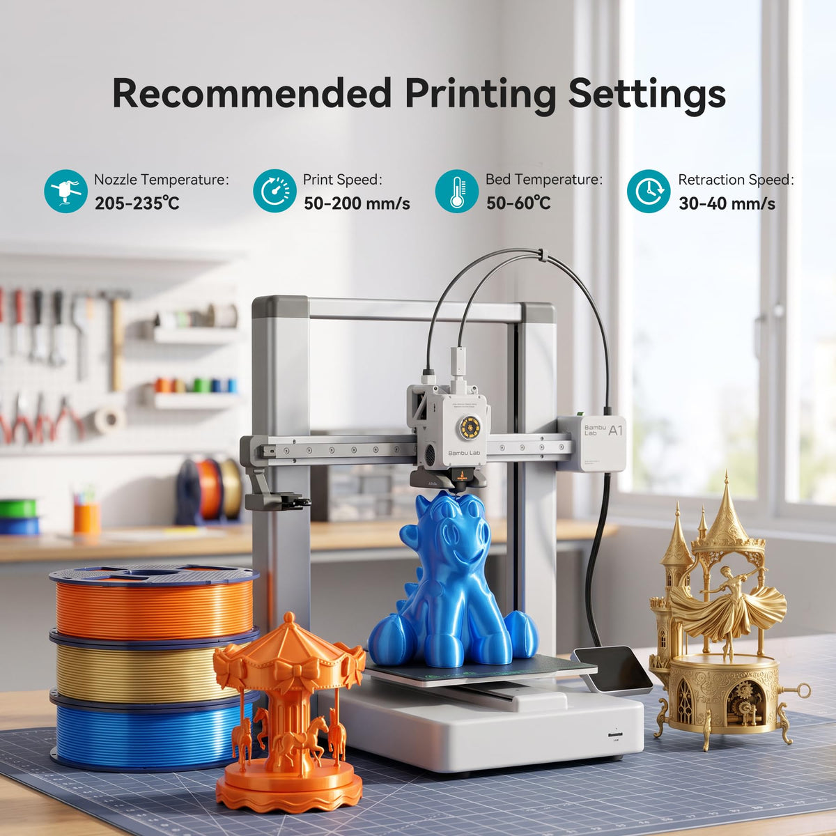 SUNLU 4KG Silk 2.0 PLA Filament 1.75, Gold+Silver+Titanium Steel+Copper Red