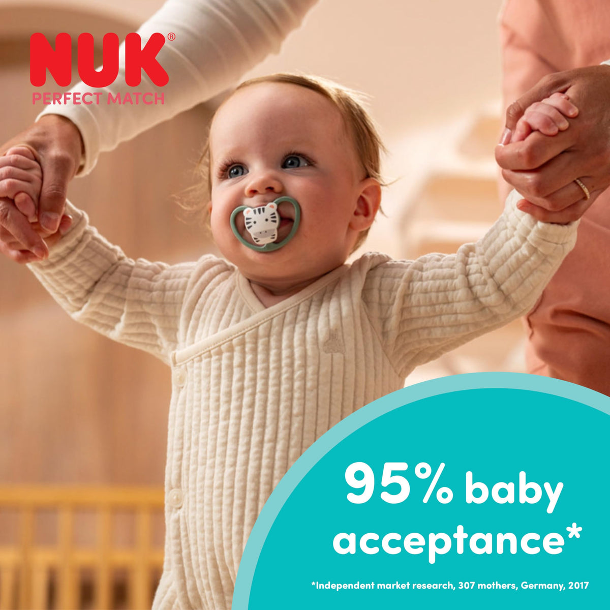 NUK Perfect Match Air Baby Dummies | 6-18 Months | Orthodontic Soothers that Promote Air Flow & Prevent Drool Rash | 95% Baby Acceptance** | Assorted | 4 Count