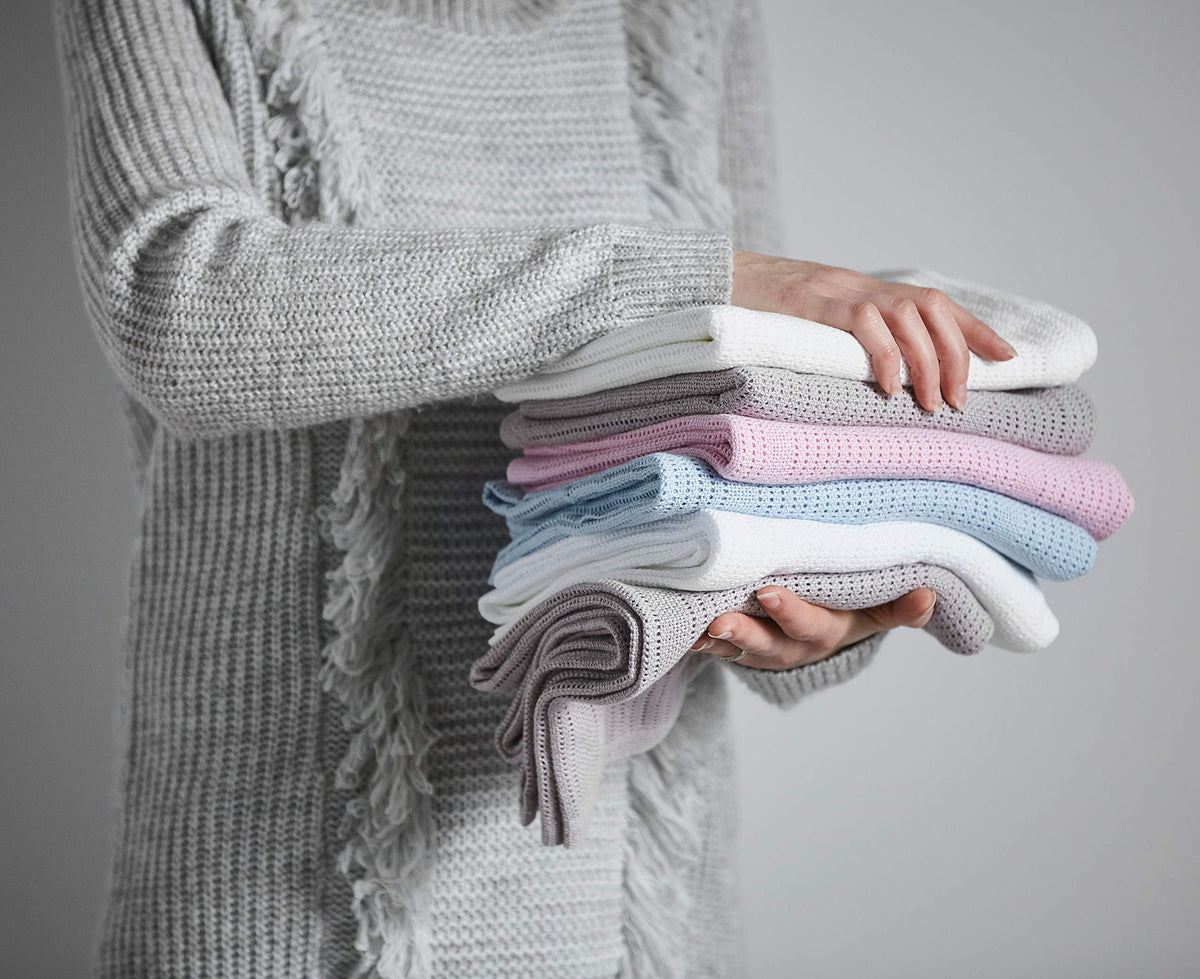 Bloomsbury Mill - Cellular Blankets Baby - 100% Organic Cotton - 2 Pack - Cloud - White - Newborn Essentials - Soft Breathable Baby Blankets for Pram, Cot, Moses Basket - 75x95cm