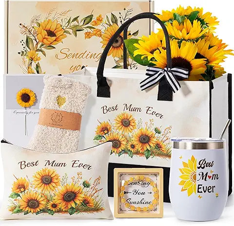 Best Mum Ever Thinking of you Sunflower Pamper Box Basket With Tote Bag
