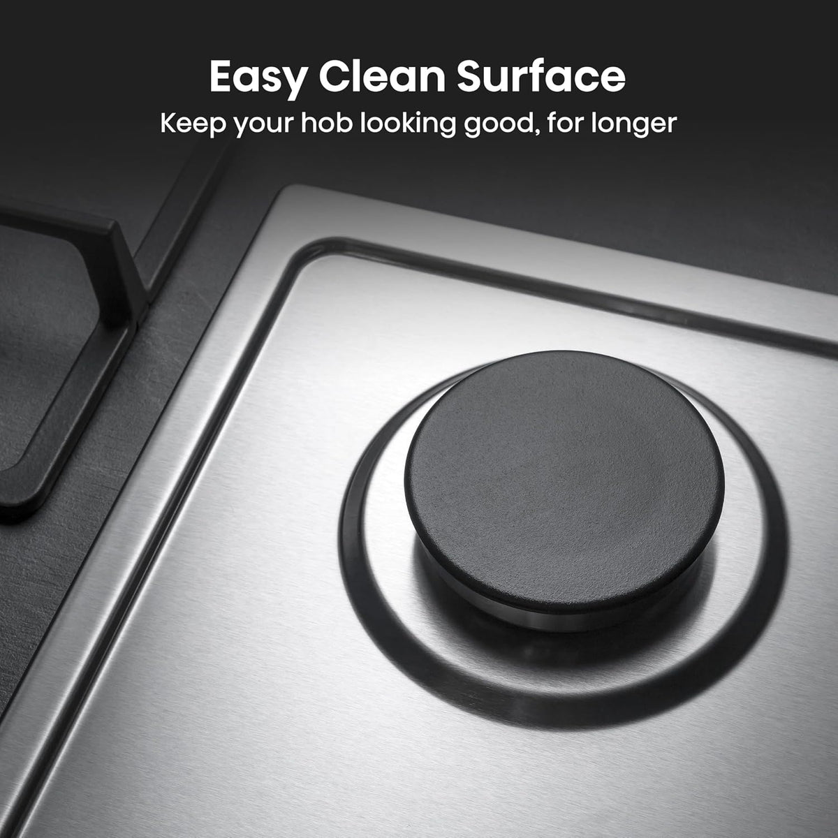 Hisense GM642XHS Built-in 60cm Gas Hob - Stainless Steel with 4 Cooking Areas, Easy Clean Surface, One -Hand Ignition, 60 x 52 x 8.9 cm (L x W x H)