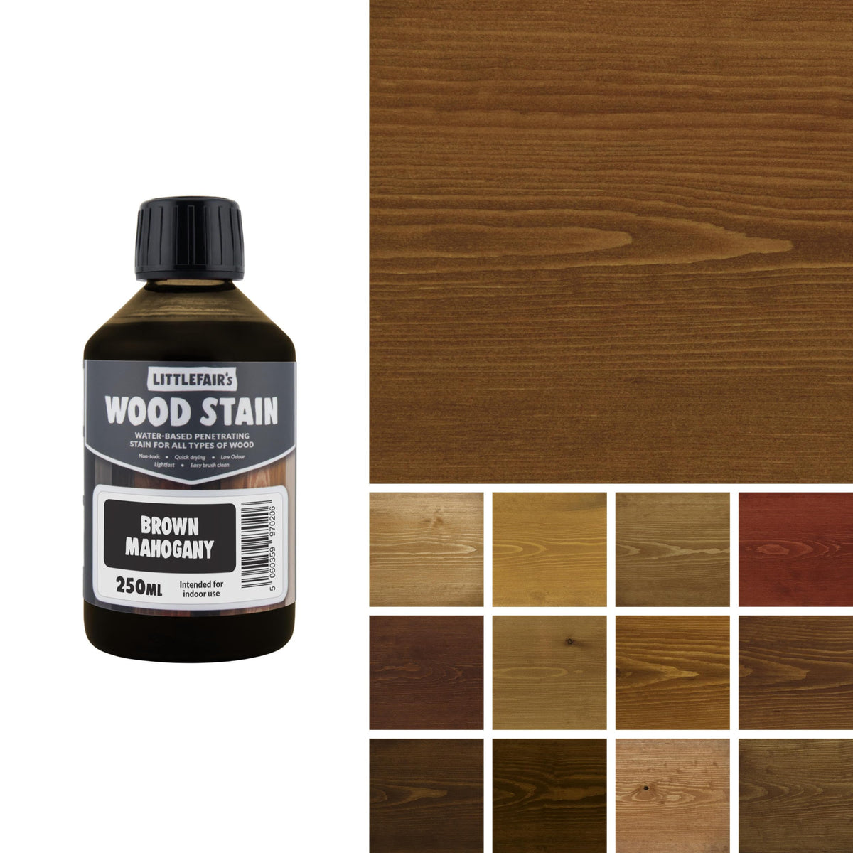 Littlefair's Wood Stain Water-Based - (Very Red Mahogany) – Non-Toxic, Eco-Friendly & Quick Drying - Easy-to-Apply, Concentrated Formula for All Wood Types – 15ml Tester Pot
