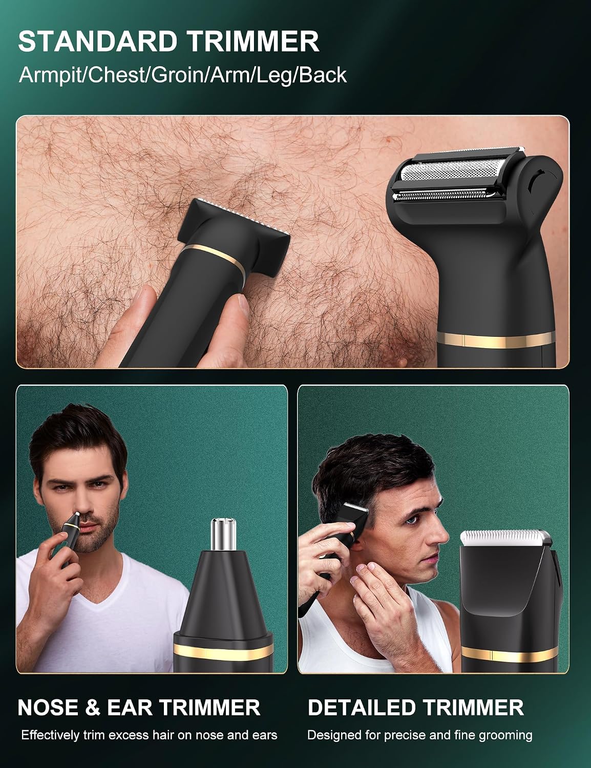 Body Trimmer Men 3 in 1, Pubic & Ball Trimmer Man IPX7 Waterproof, Rechargeable Body Shavers for Men with 2 Combs, Painless Nose Hairs Trimmer for Man,Wet & Dry