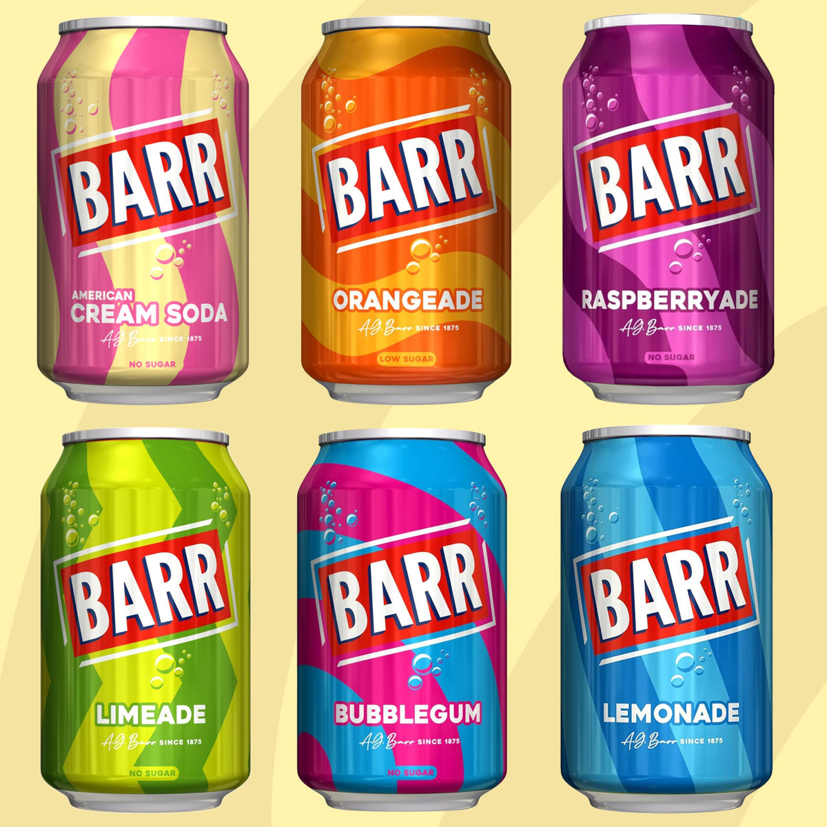 Barr Cream Soda Zero Sugar Sparkling Soft Drink, 24 Pack, 330ml Cans