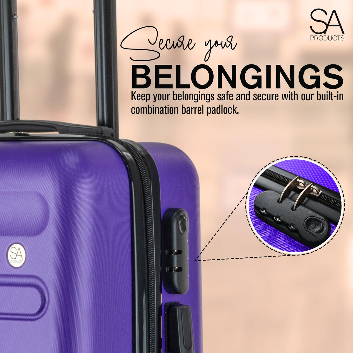 SA Products Cabin Suitcase - 34L Carry On Hard Shell Bag - 55x40x20 - Grey