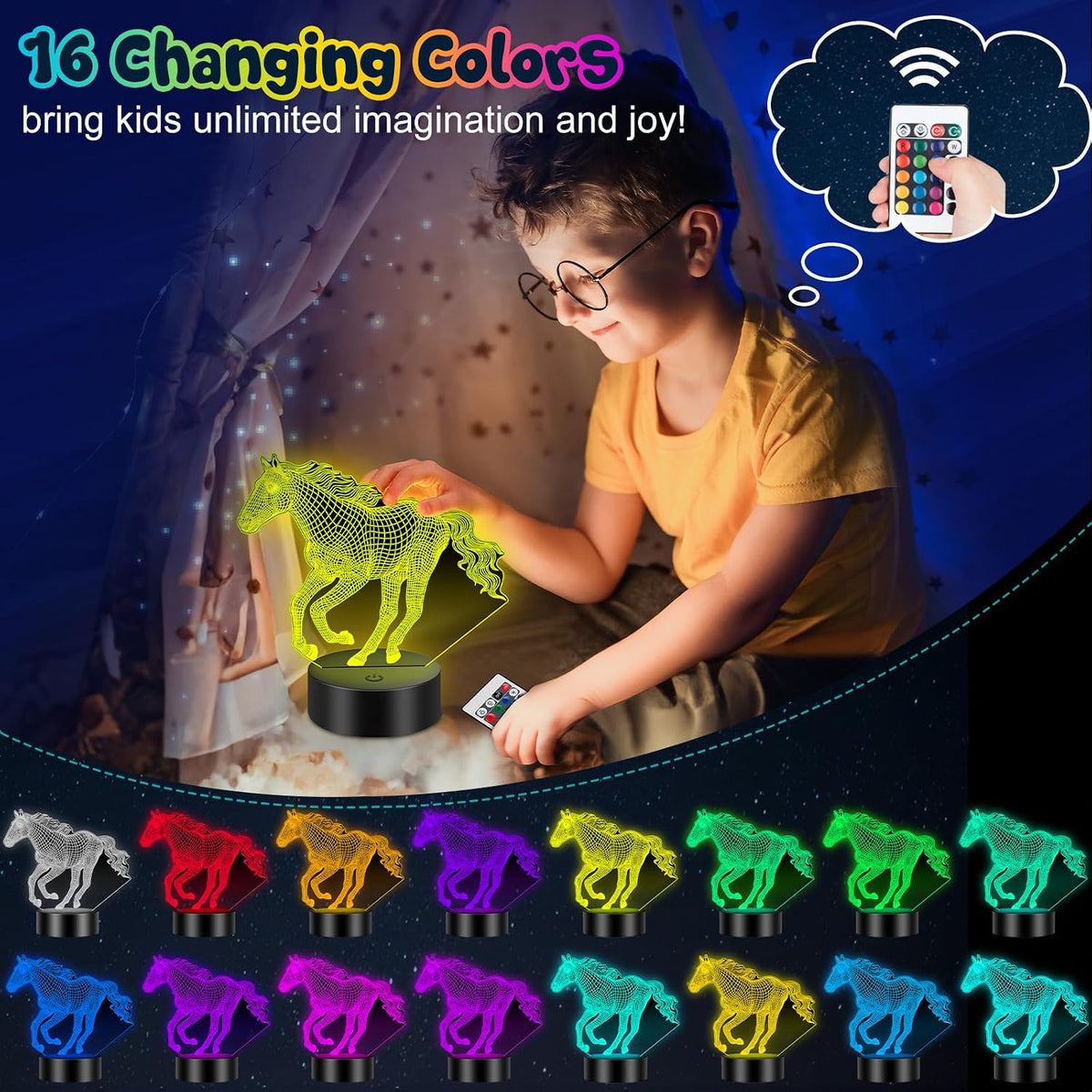 Linkax Horse Gifts for Boys, 3D Illusion Night Light for Girl Bedroom Decor