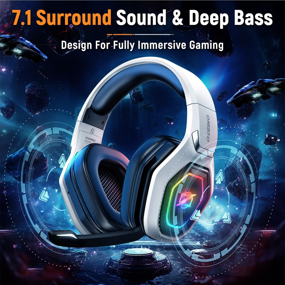 Ozeino Wireless Gaming Headset with Microphone, 2.4G & Type C Transmitter - 40h Battery Life - RGB Lighting Gaming Headphones for Ps5, Ps4, PC, Switch, Phone (Pink)