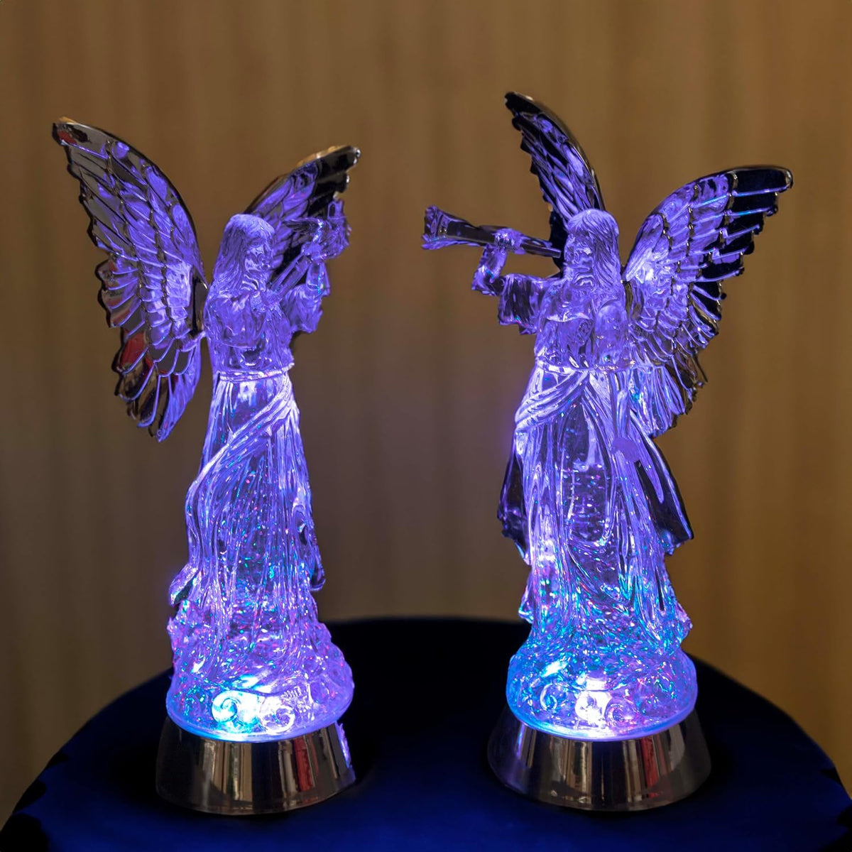 33cm LED Light Up Angel Figure – Batter Operated Swirling Glitter Water Spinner Snowglobe - Acrylic Tabletop Ornament Christmas Home Decorations