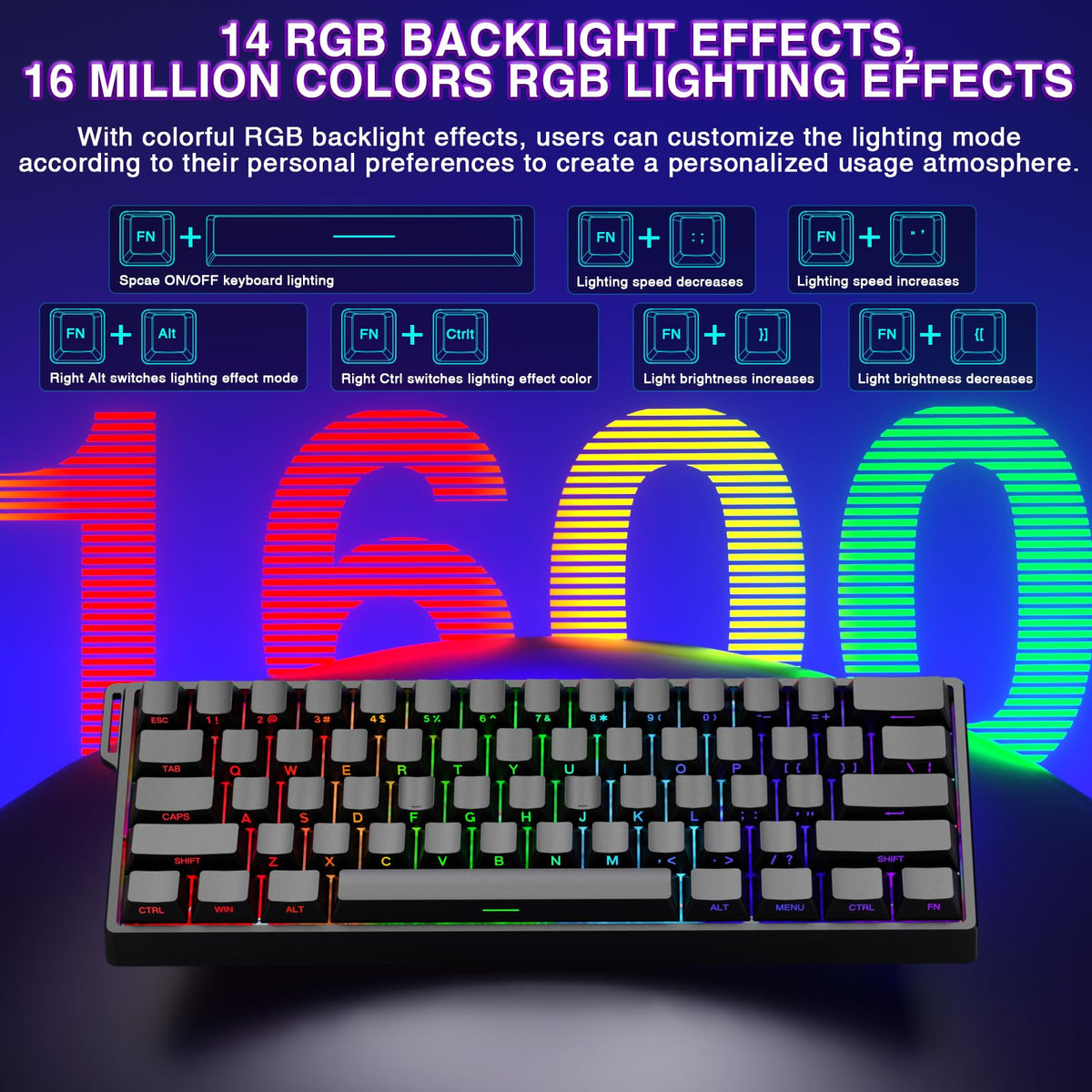 AULA WIN60 HE Mechanical Gaming Keyboard Wired,Hall Effect Magnetic Switches,Adjustable Actuation Rapid Trigger,8K Polling Rate,RGB Backlight,60% Percent Keyboard for Mac/Win (BLACK) (Pack of 2)