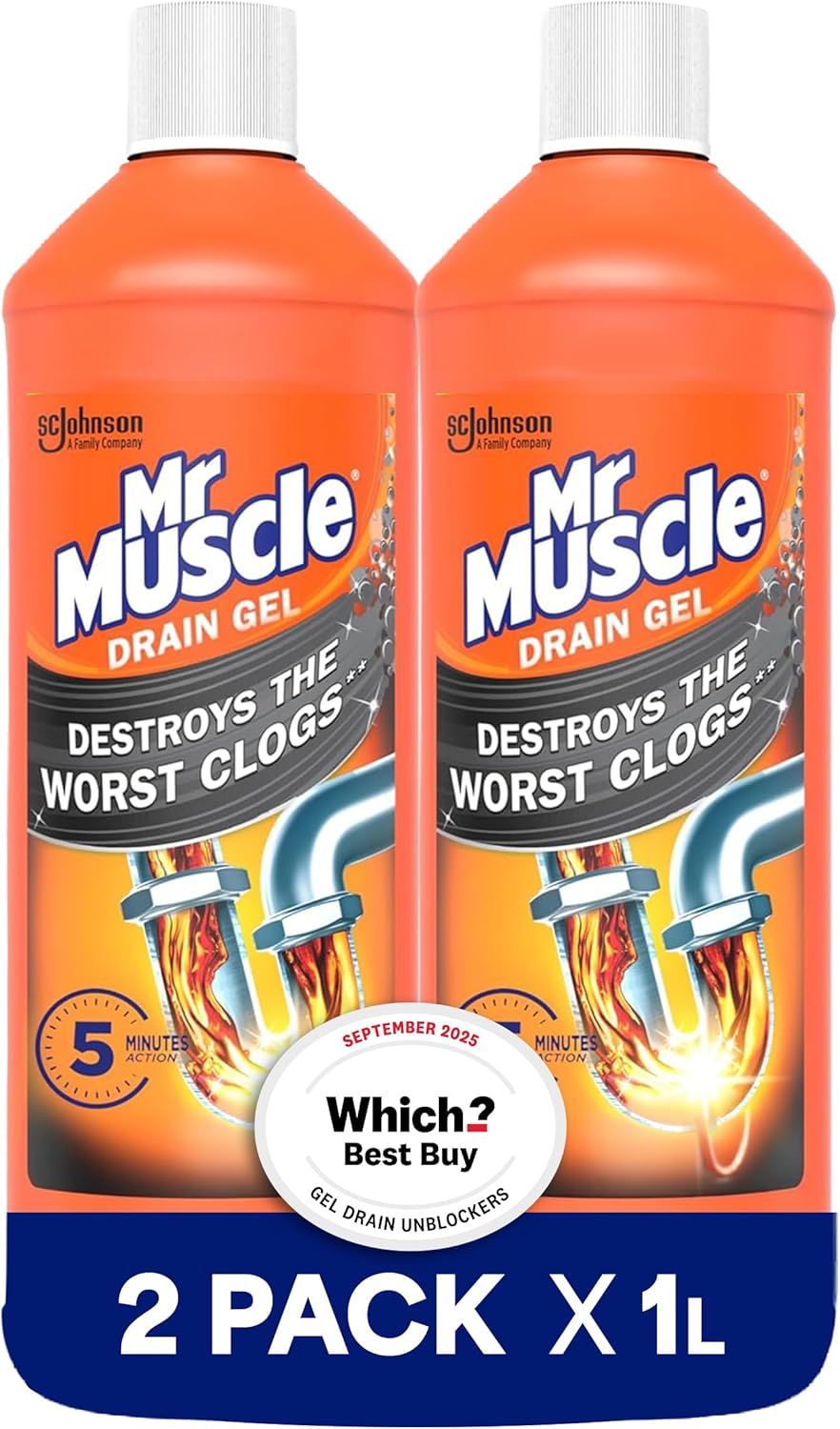 Mr Muscle Drain Unblocker 2x1L, Heavy Duty Fast Acting Gel Sink Unblocker