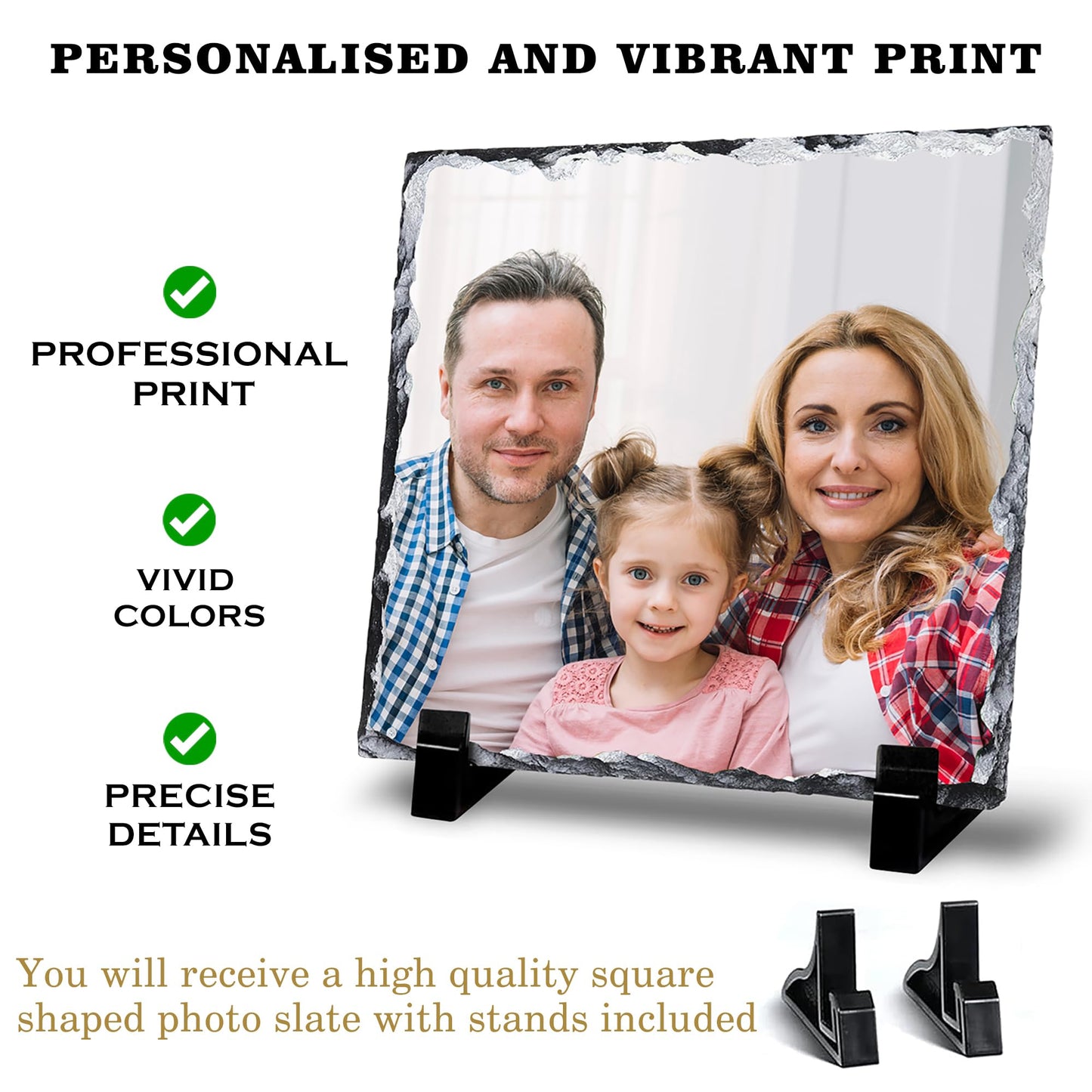 Personalised Photo Slate, Add your photo, text on custom Rock gift Slate with Stands 20cm Square – Keepsake Gift idea for Birthday, Wedding, anniversary, Valentines and for other special moments