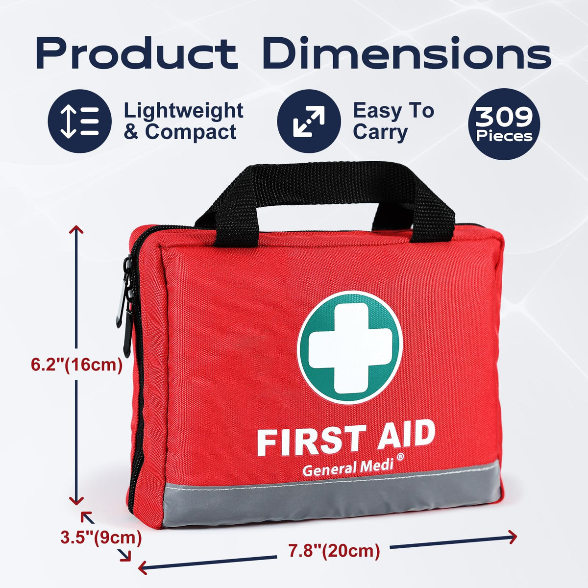General Medi 210 Piece First Aid Kit- Emergency kit - Reflective Design - Includes Ice(Cold) Pack, Moleskin Pad and Emergency Blanket for Travel, Home, Office, Car, Workplace & Outdoor