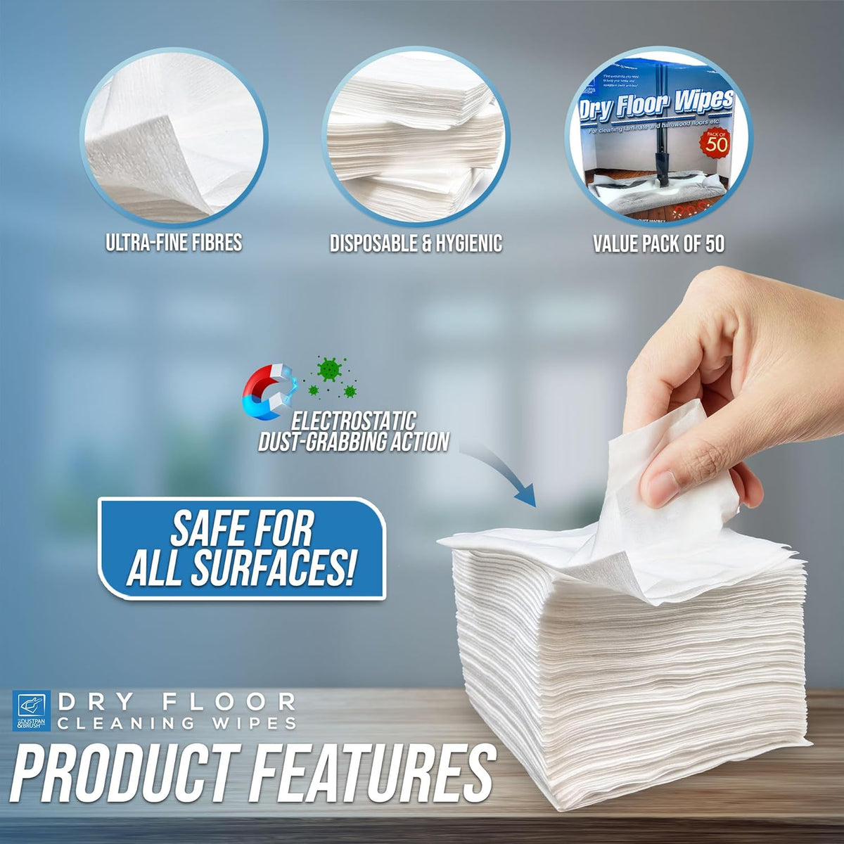Pack of 50 Disposable Microfibre Electrostatic Floor Cloths for Flat Swivel Mop Multi Fitting Cleaning Wipes - 29cm x 21cm Fits Most Mops Like Swiffer Etc