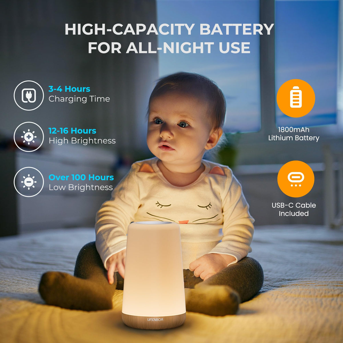 Night Light, LED Touch Bedside Lamp for Bedroom, Living Room & Kids