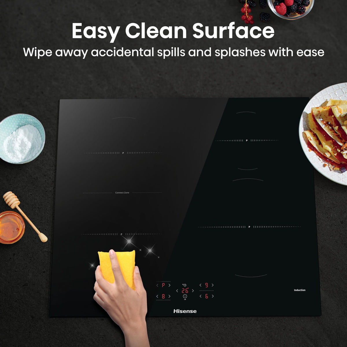 Hisense E6432C Built-in 60cm Electric Ceramic Hob with Child Lock, Touch control, Timer Function - Black 7200W, 20 x 24 x 2 inches (L x W x H)