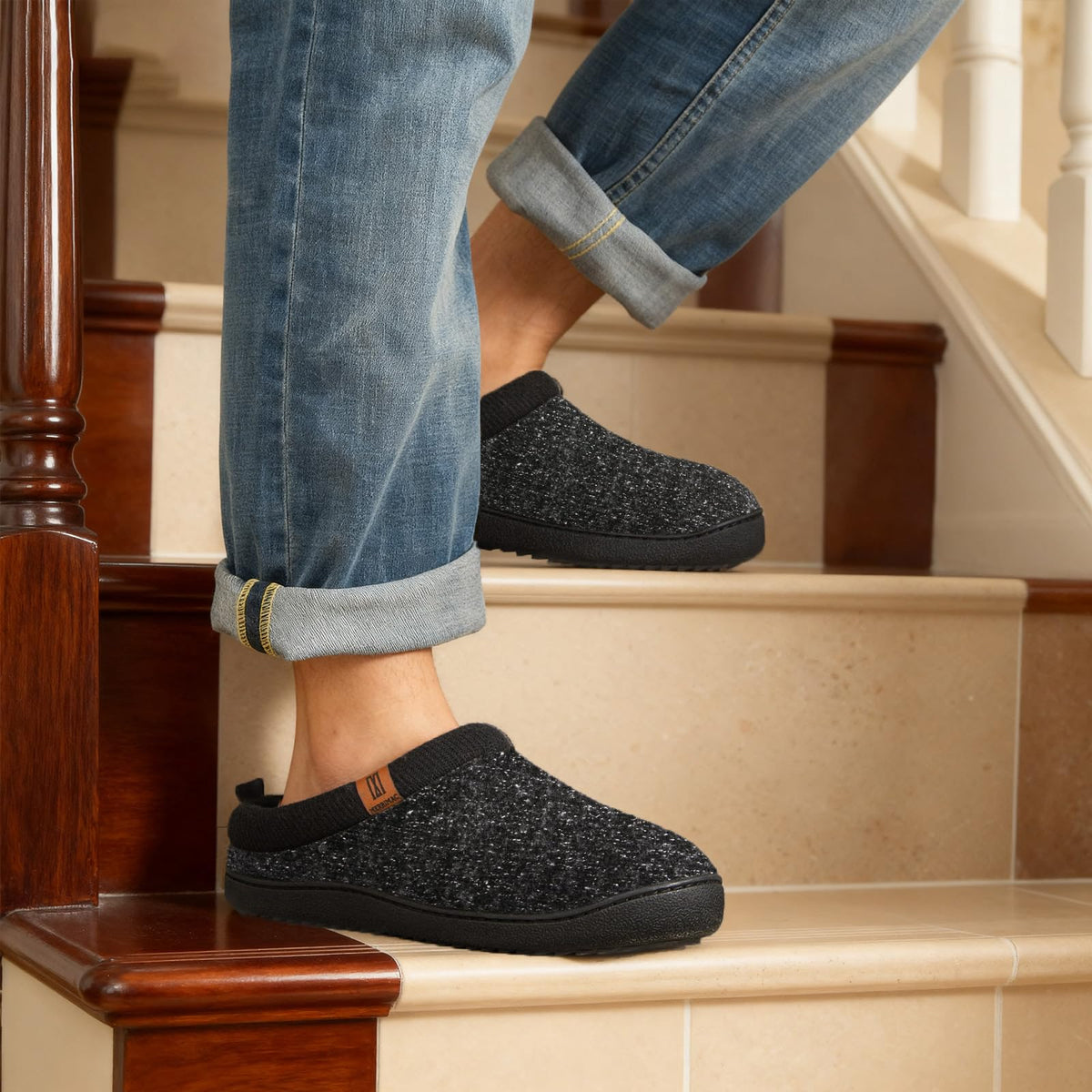MERRIMAC Men's Slip-on Slippers Memory Foam Non-slip Indoor House Shoes