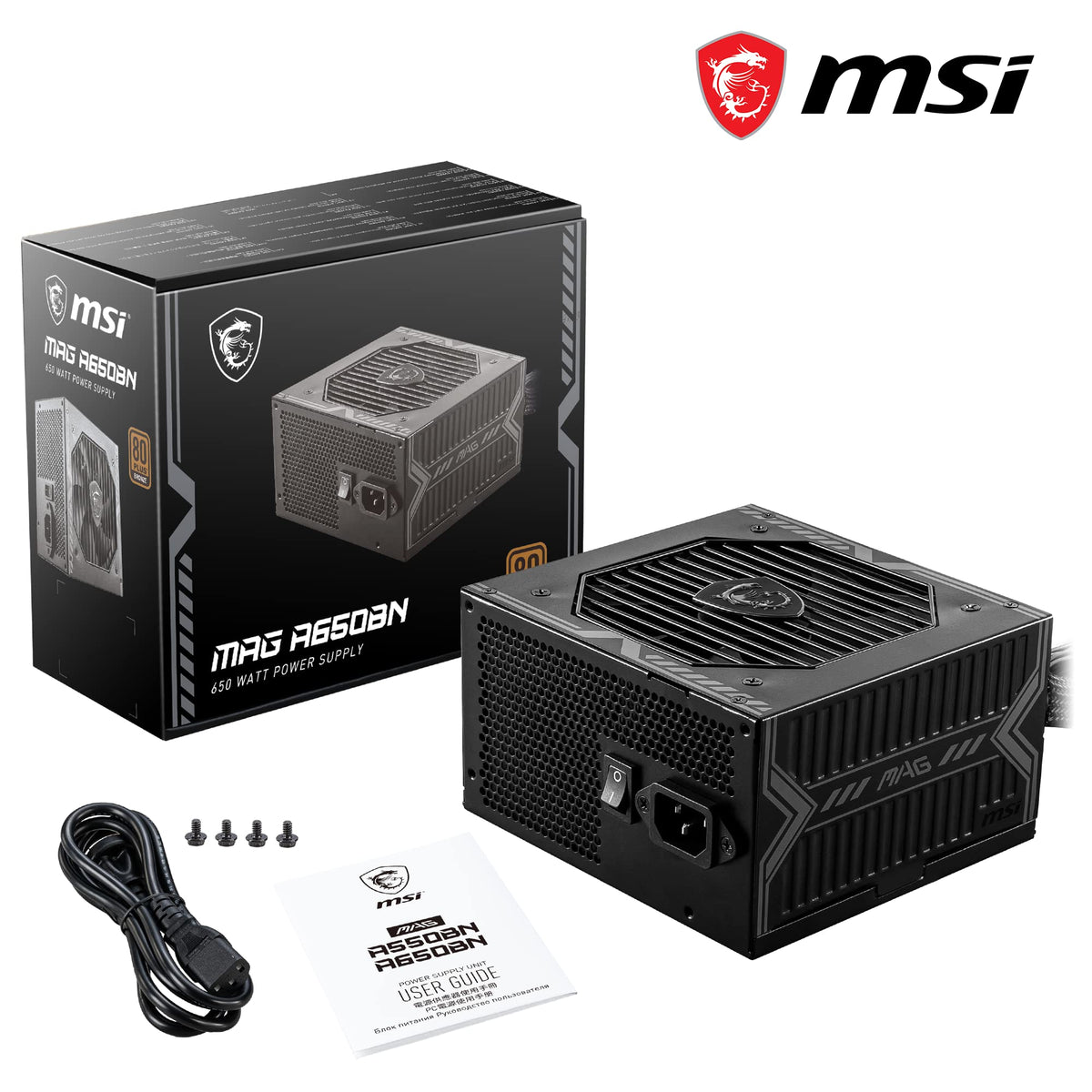 MSI MAG A750GL PCIE5 Power Supply Unit, 750W, 80 Plus Gold, Fully Modular, ATX 3.0, PCIe 5.0 GPU Support, 120mm FDB Fan, Full-Bridge LLC, Flat Black Cables - 7 Year Warranty