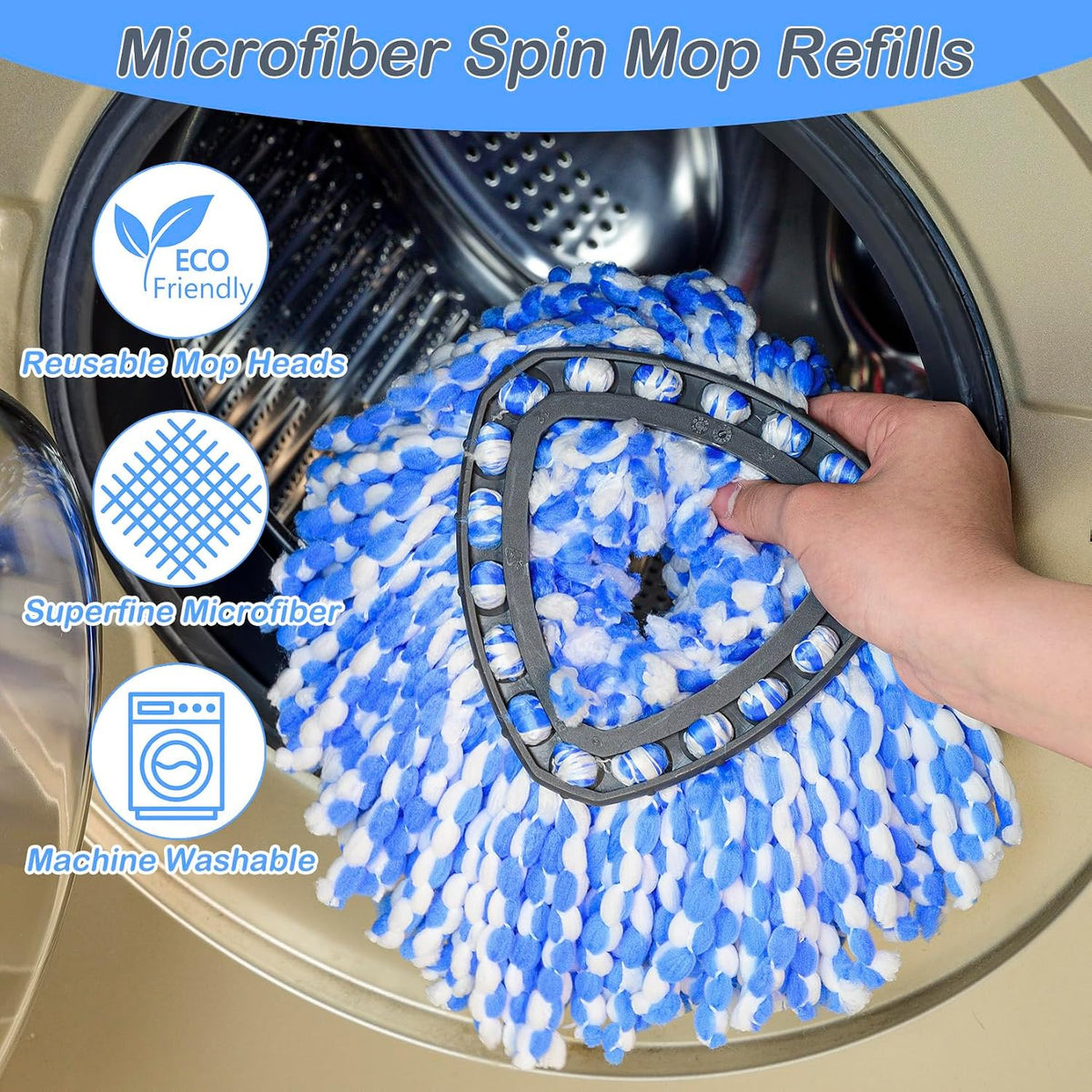 6 Pack Mop Head Replacement Compatible for vileda Triangle Swivel Mops - Mop heads replacement（BLUE）