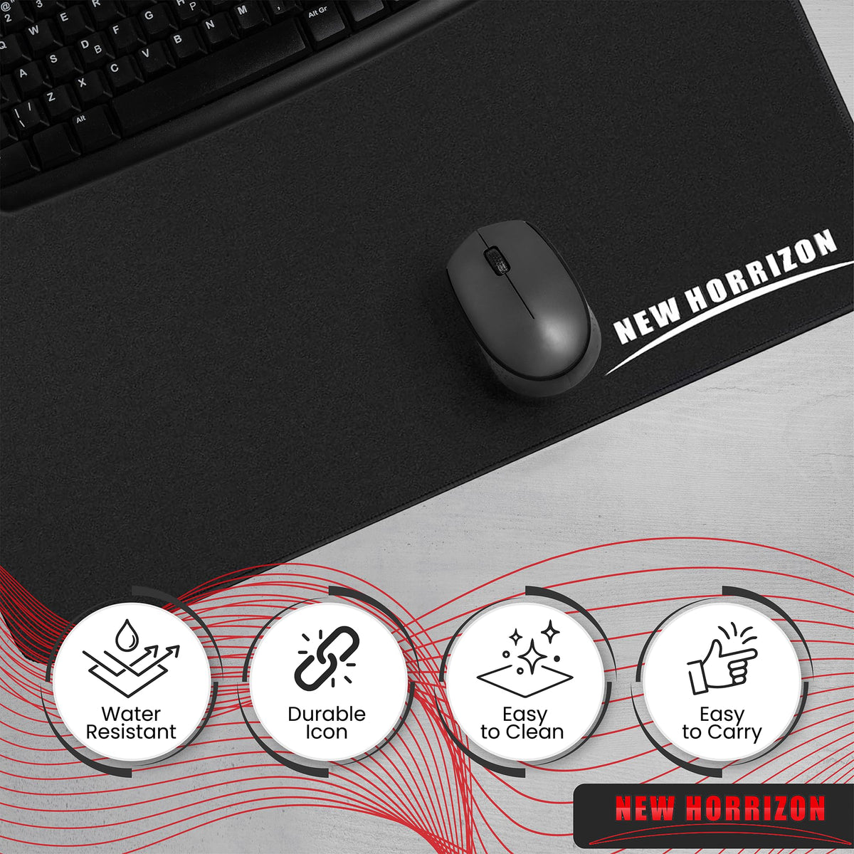 New Horrizon Gaming Mouse Pad, Mouse Mat Black, 290x210x5mm