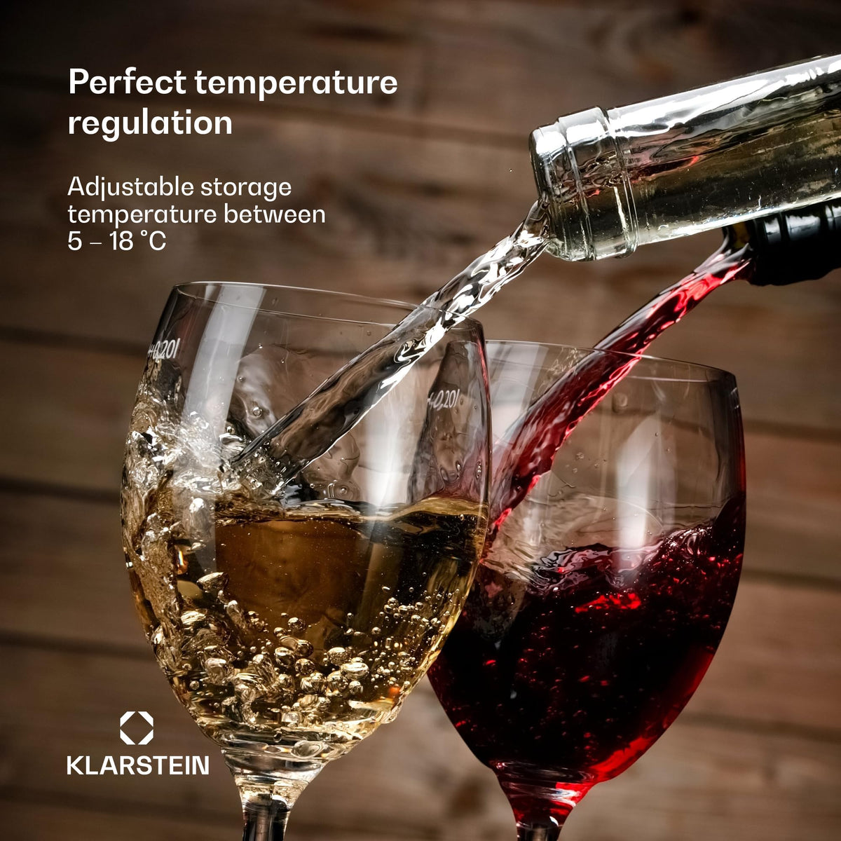 KLARSTEIN Shiraz Wine Cooler Black – 8 Bottles, 1 Zone | Freestanding Wine Fridge with Glass Door, Quiet, 5–18 °C, LED, Stainless Steel Frame