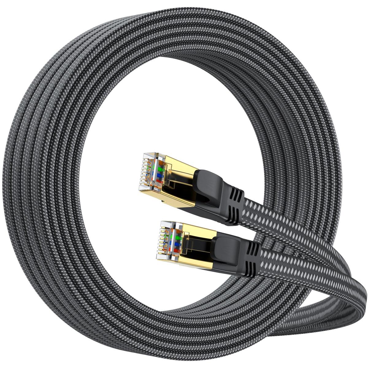CAT8 Ethernet Cable 2M, 40Gbps 2000MHz Flat High Speed Network Cable, Nylon Braided Shielded, Internet Cable Braided Network Cord RJ45 Indoor LAN Cables Compatible with PS5/Xbox/Router/PC (2M)