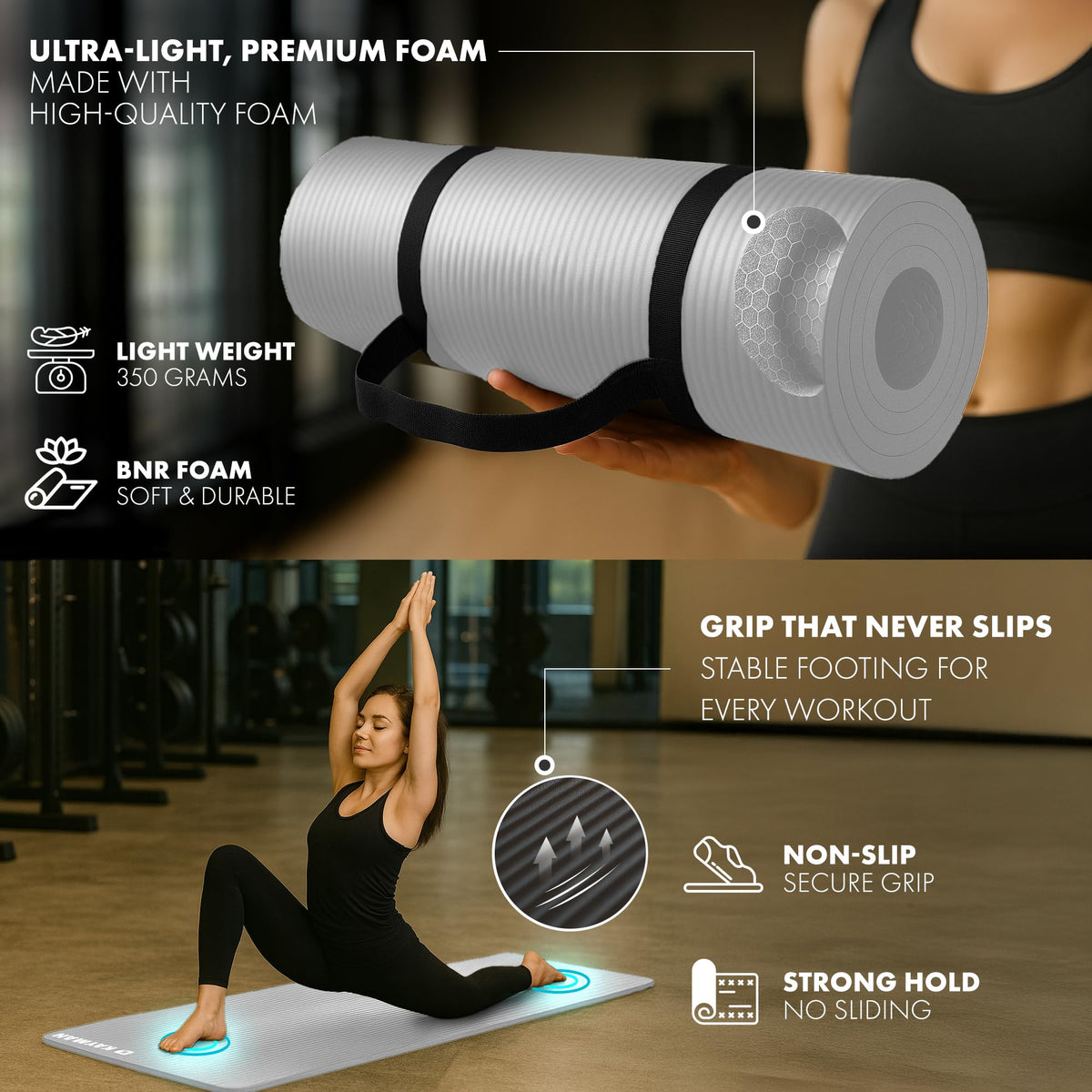 KAYMAN Yoga Mat - Non-Slip Extra Thick 8mm NBR Foam, Exercise Mat, 180x60cm