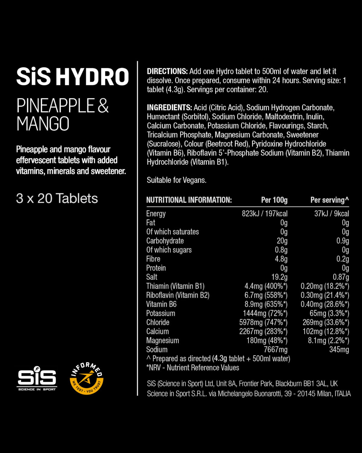 Science in Sport Hydro Electrolyte Tablets, Berry, 20 Tablets
