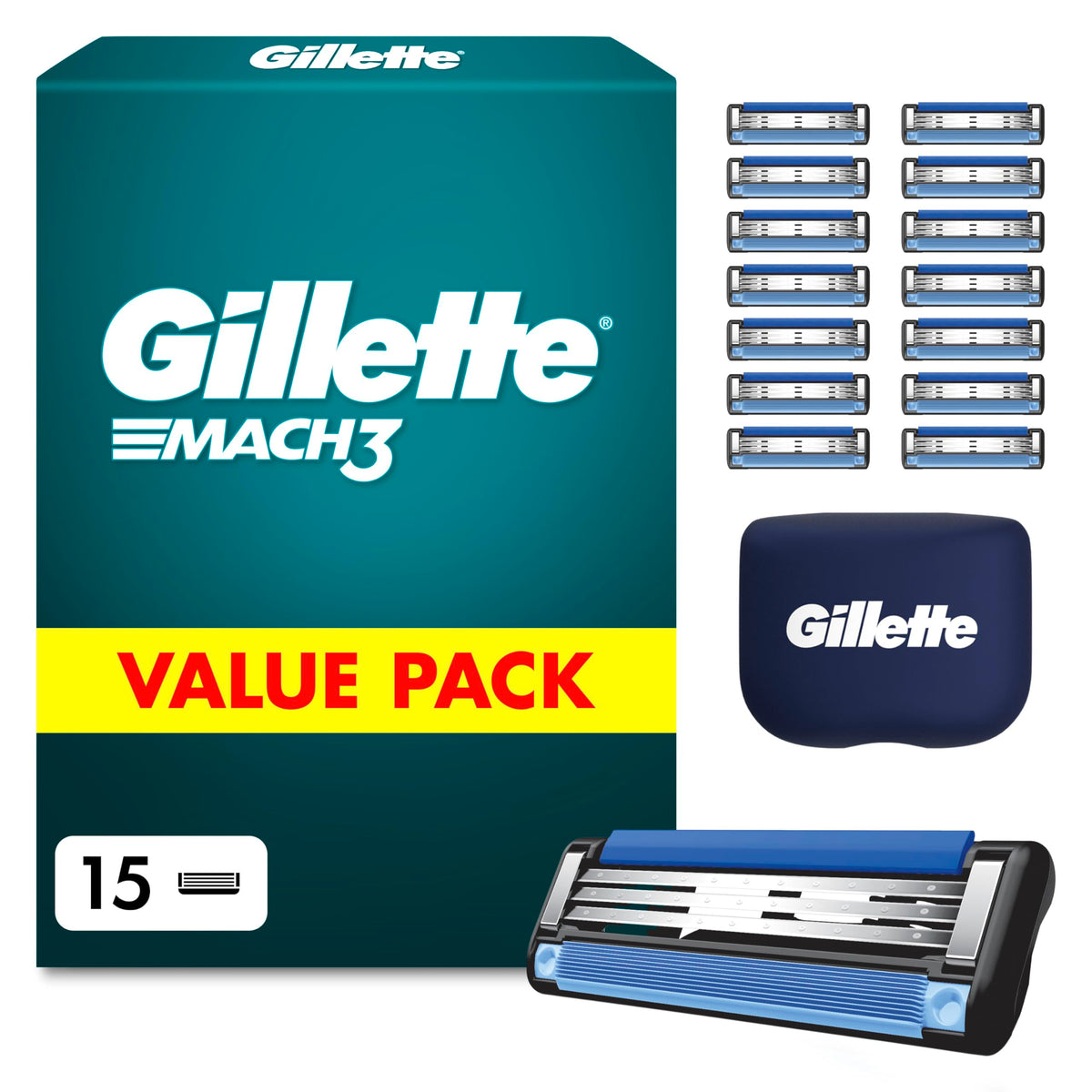 Gillette Mach3 Razor Blade Refills for Men, 12 Count