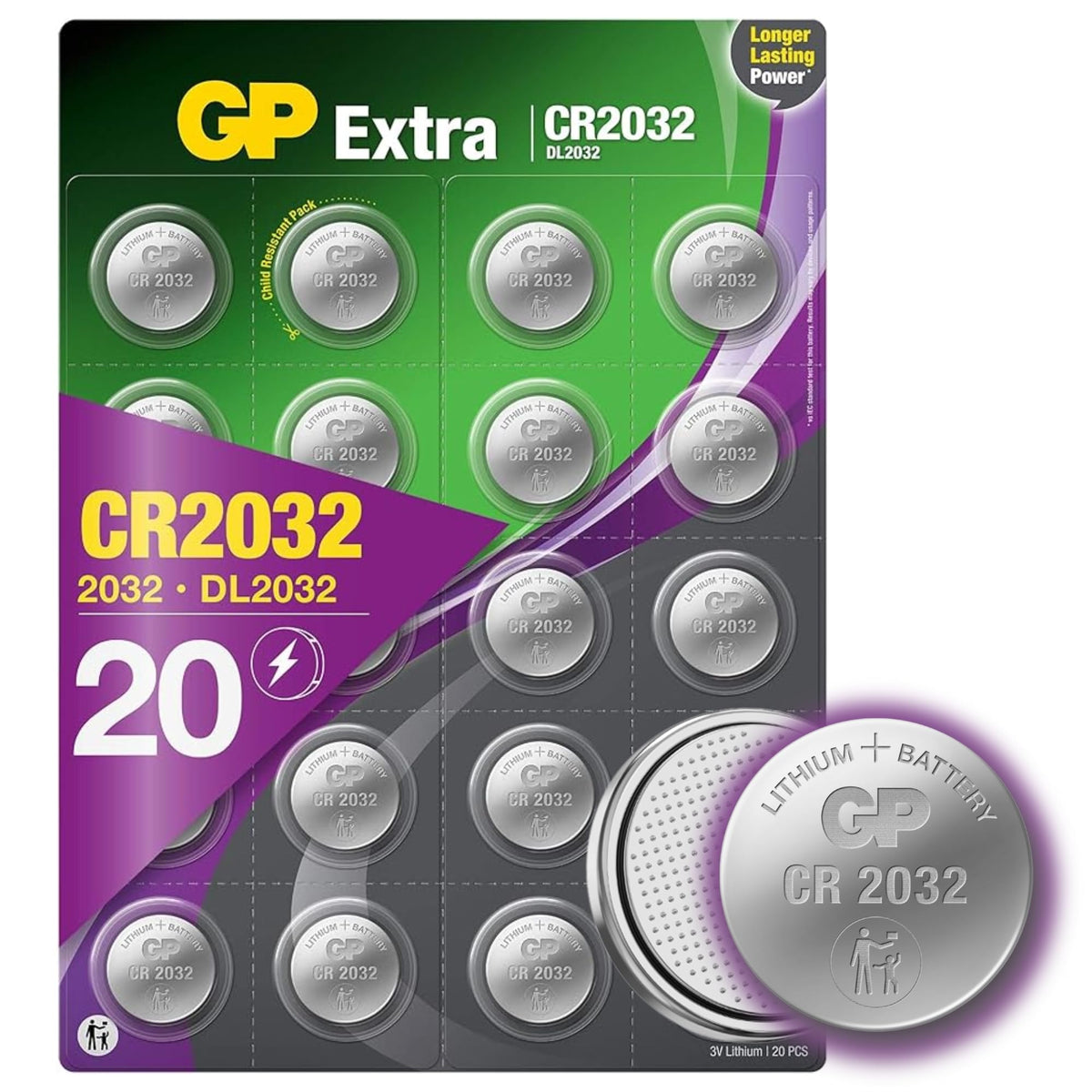 GP Extra CR2032 3V Lithium Coin Batteries – Pack of 10, AirTag & Key Fob