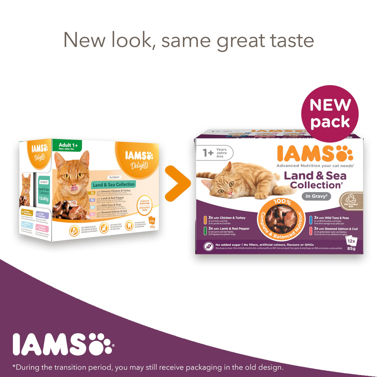 IAMS Adult Wet Cat Food Land & Sea in Jelly 72 x 85g