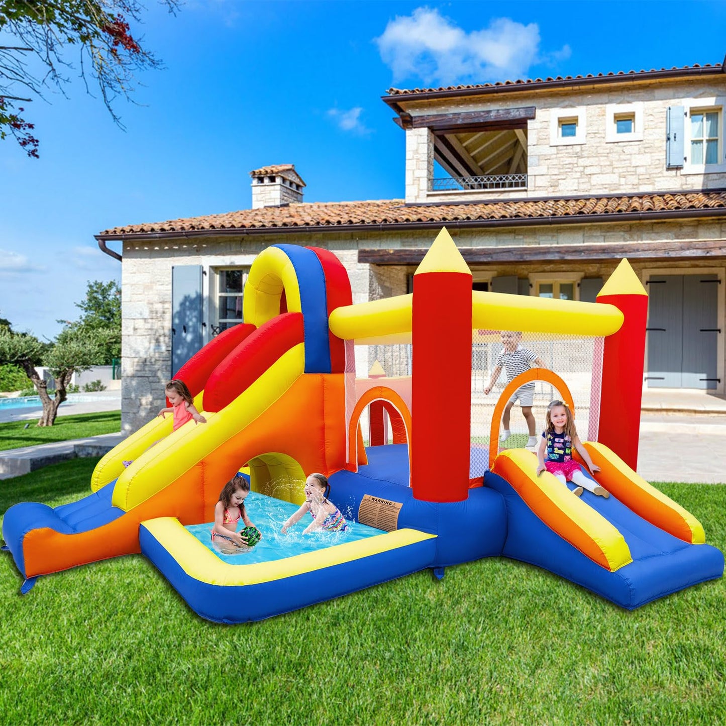 Baralir 7-in-1 Kids Inflatable Bouncy Castle with Blower — 371x351x188cm | Ages 3-10