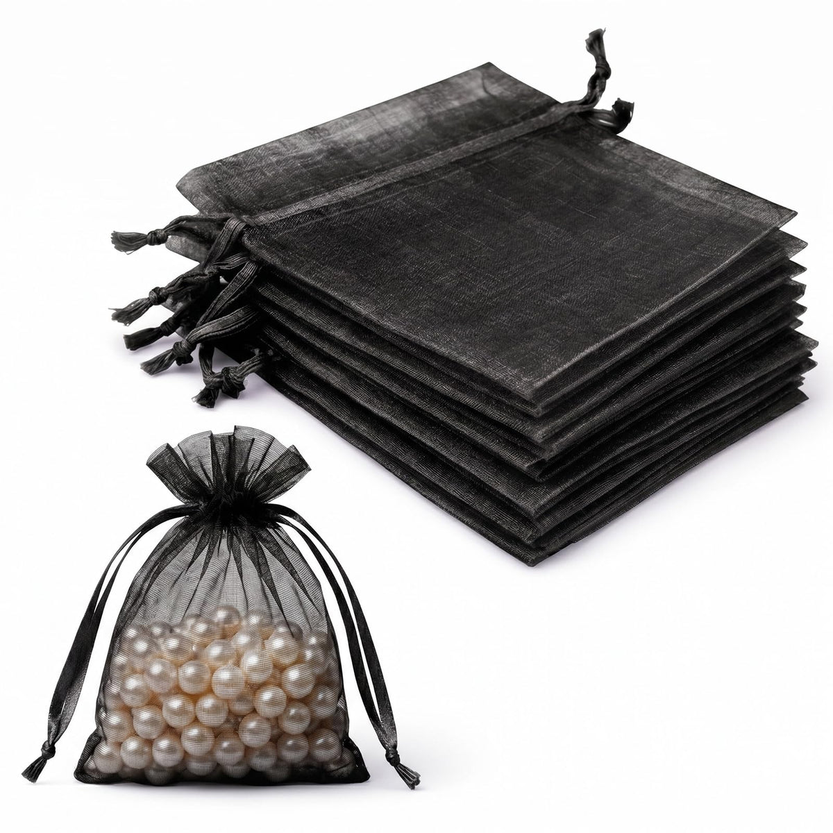 Lafefe 20Pcs Organza Gift Pouches, 7x9CM Clear Mesh Drawstring Pouches, Organza Gift Bags for Wedding Favours, Party, Festival, Candy and Game Favour Bags - Pink