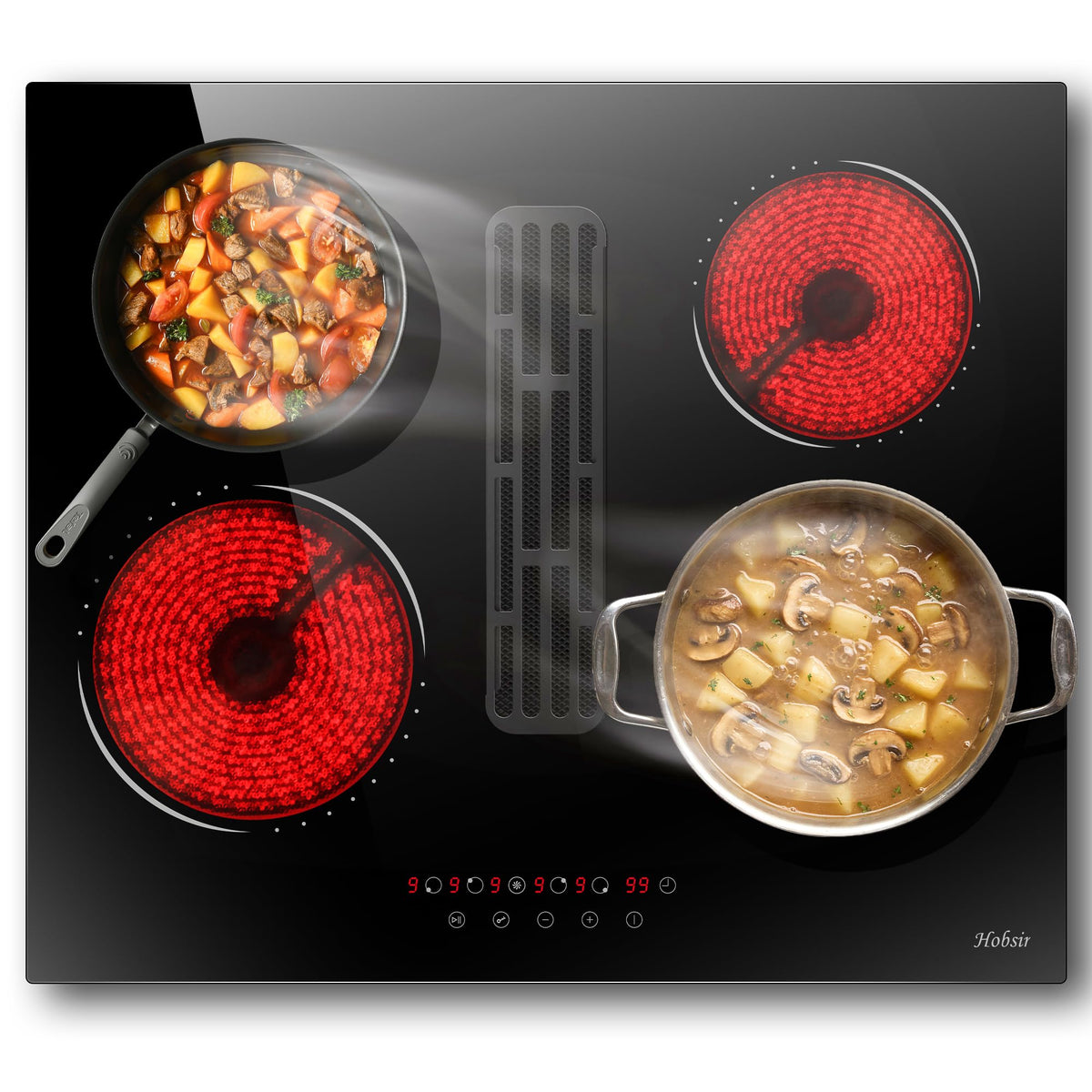 Hobsir Ceramic Hob with Knobs, Built-in Electric Cooker Hob 4 Burners 60 cm