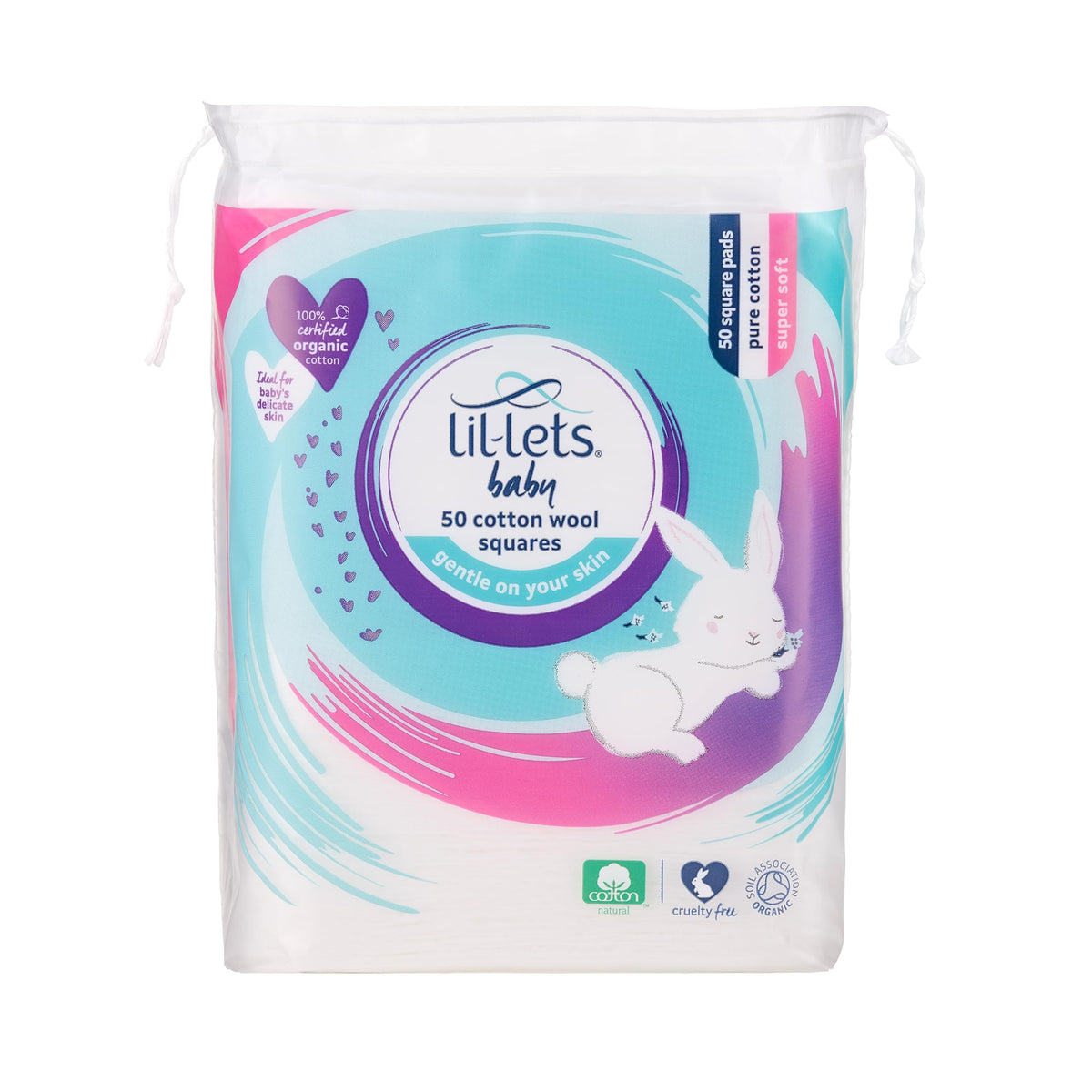 Lil-Lets Baby Cotton Wool Oval Pads, Certified Organic, 100% Pure Cotton Wool, Soft and Absorbent, Gentle on Baby's Delicate Skin, Dermatologically Tested, Ideal for Newborns, Pack of 50 Oval Pads