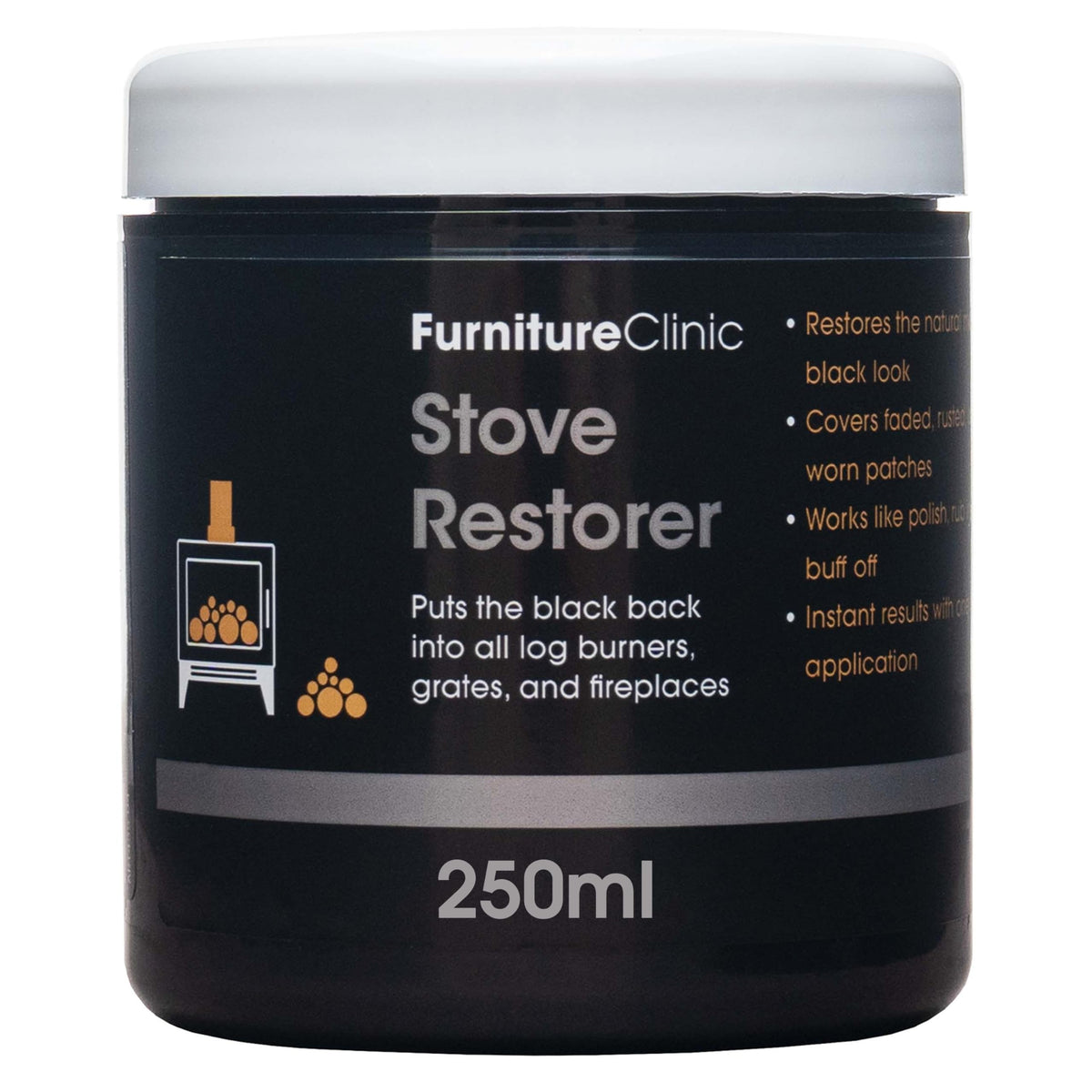 Furniture Clinic Stove Care Kit – Clean and Restore Log Burners, Grates, & Fireplaces – Removes Soot and Dirt – Stove Glass & Metal Cleaner and Stove Polish