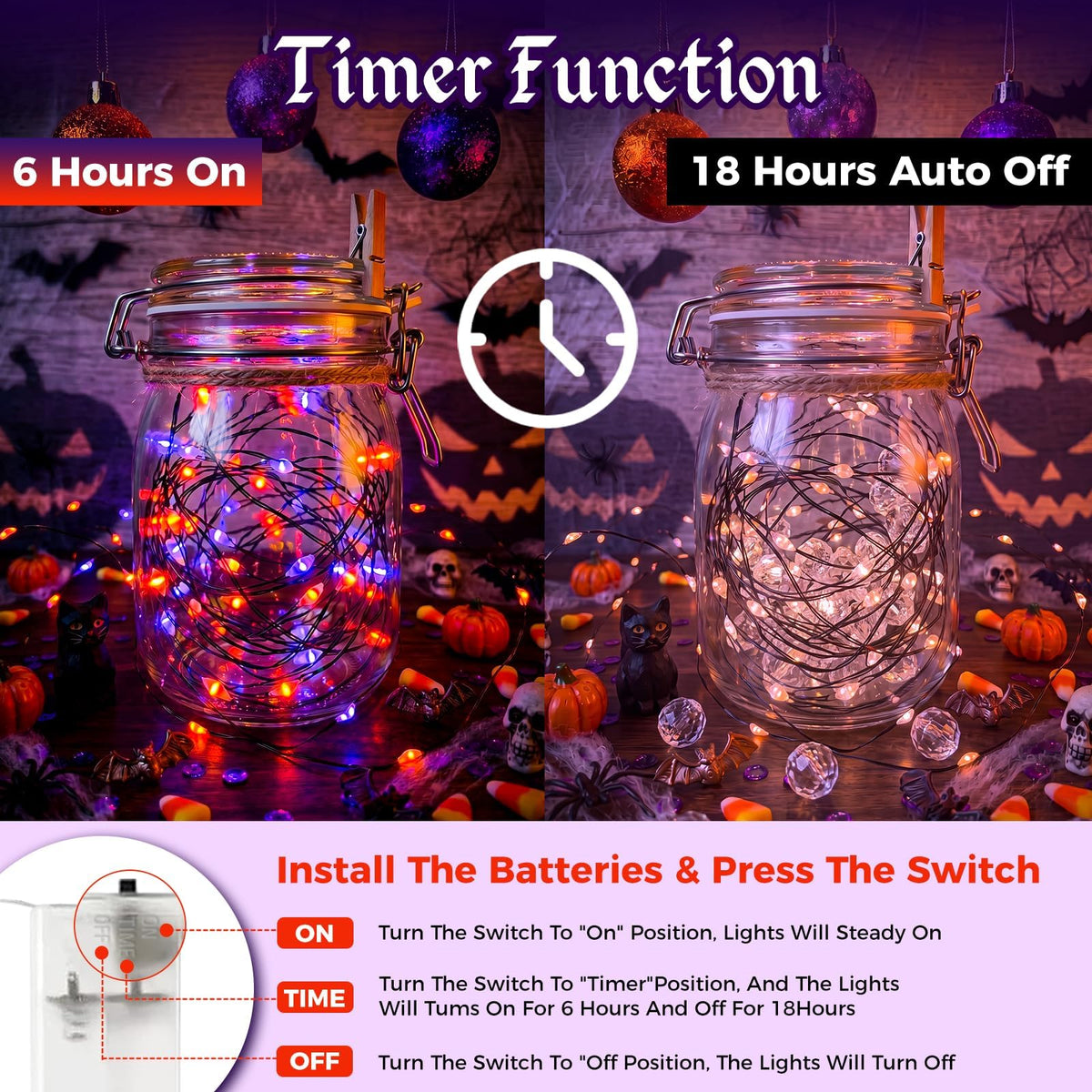 btfarm 2 Pack Halloween Orange Fairy Lights Battery Operated with Timer