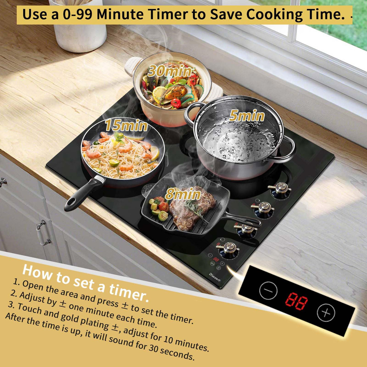 Double Ceramic Hob with Handle, Plug in 2 Ring Electric Hob
