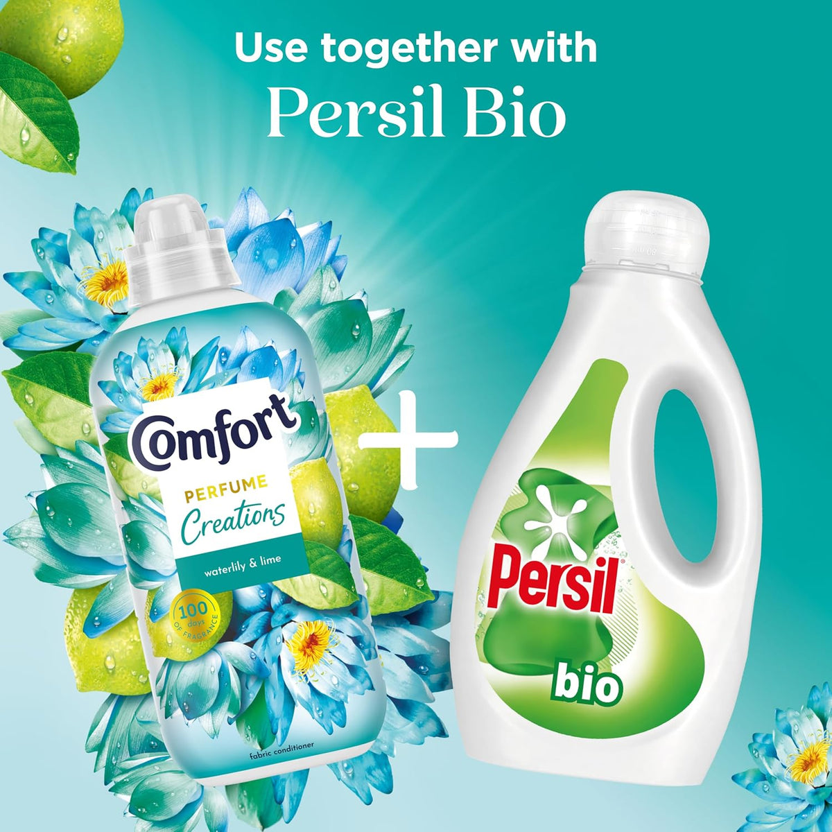 Comfort Waterlily & Lime Fabric Conditioner with Stay Fresh technology for 100 days of freshness + fragrance* 8x 900 ml (240 washes)