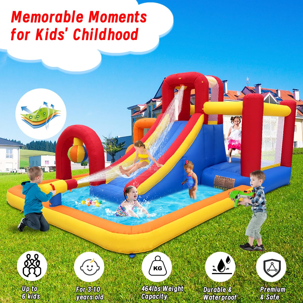 Baralir 7-in-1 Kids Inflatable Bouncy Castle with Blower — 371x351x188cm | Ages 3-10