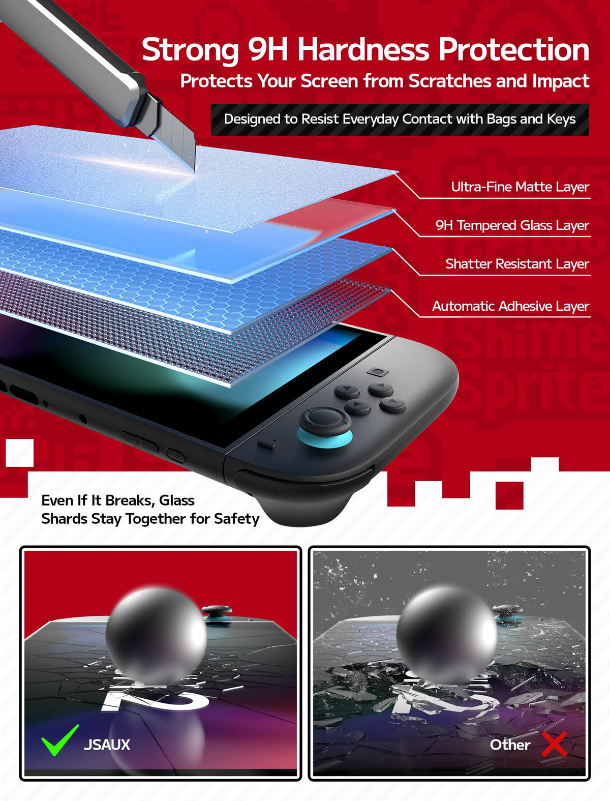 JSAUX Obsidian AR Screen Protector for Nintendo Switch 2,1-Pack