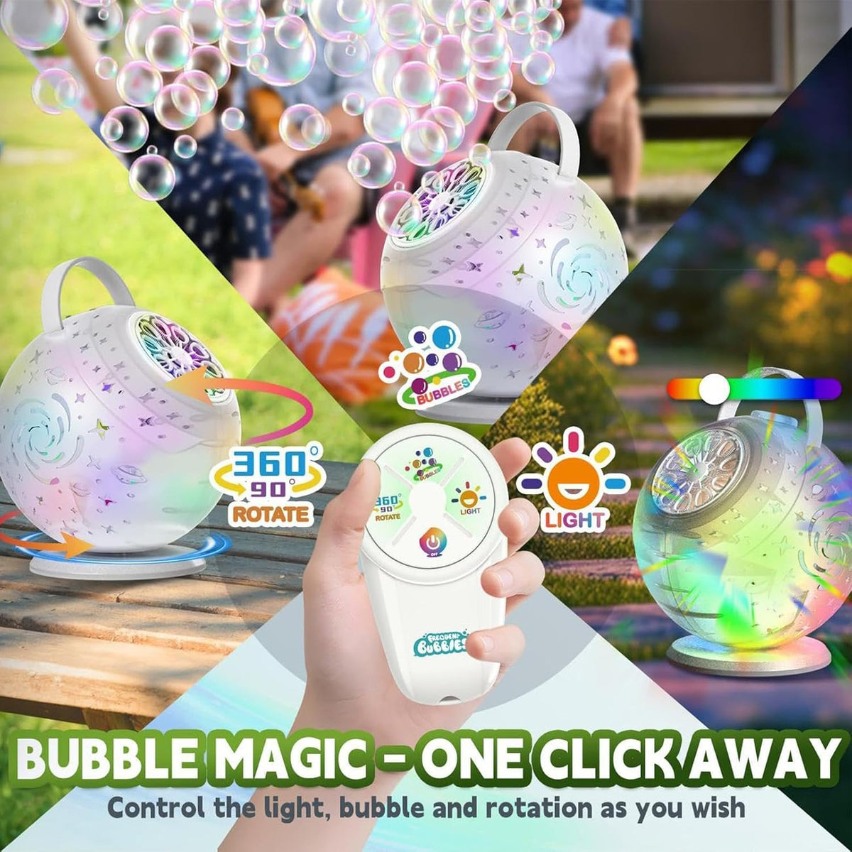 Bubble Machine for Kids Rechargeable with 360° Rotation and