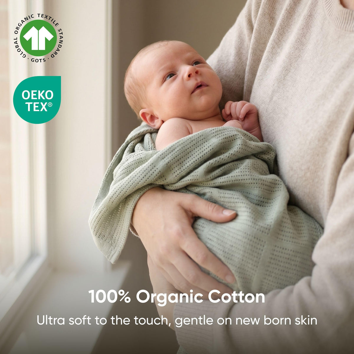 Bloomsbury Mill - Cellular Blankets Baby - 100% Organic Cotton - 2 Pack - Cloud - White - Newborn Essentials - Soft Breathable Baby Blankets for Pram, Cot, Moses Basket - 75x95cm