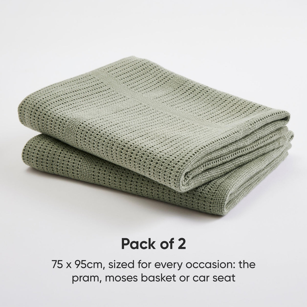 Bloomsbury Mill - Cellular Blankets Baby - 100% Organic Cotton - 2 Pack - Cloud - White - Newborn Essentials - Soft Breathable Baby Blankets for Pram, Cot, Moses Basket - 75x95cm