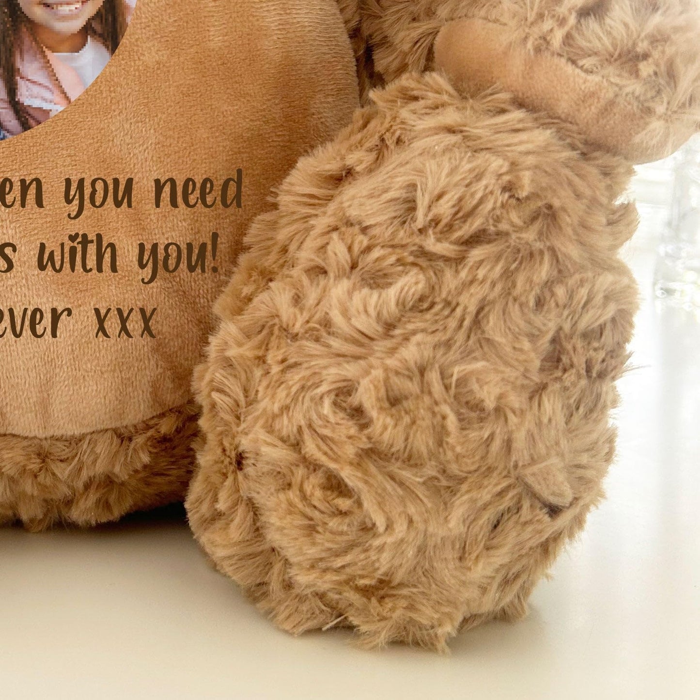 Large Personalised Photo Ashes Keepsake Memory Teddy Bear - Grey | Metal Heart Shaped Tin Ashes Urn | Bereavement Memorial Keepsake | Custom Photo & Message | Sympathy Gift | 42cm Tall