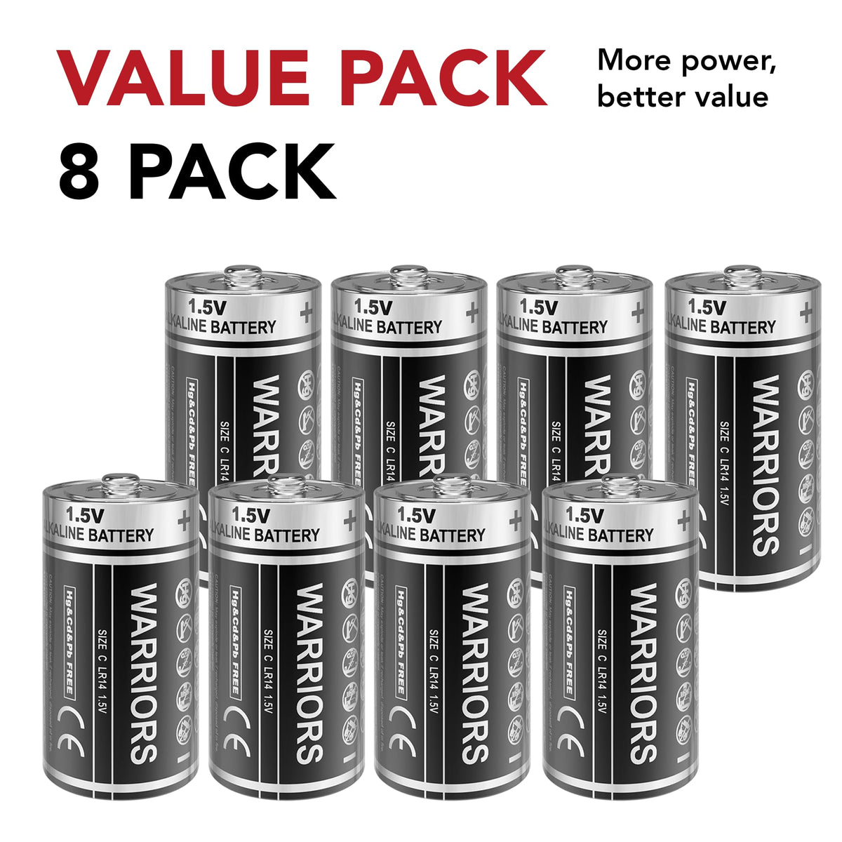 Warriors 2X 9V Alkaline Batteries, 6LR61, Long Lasting Power